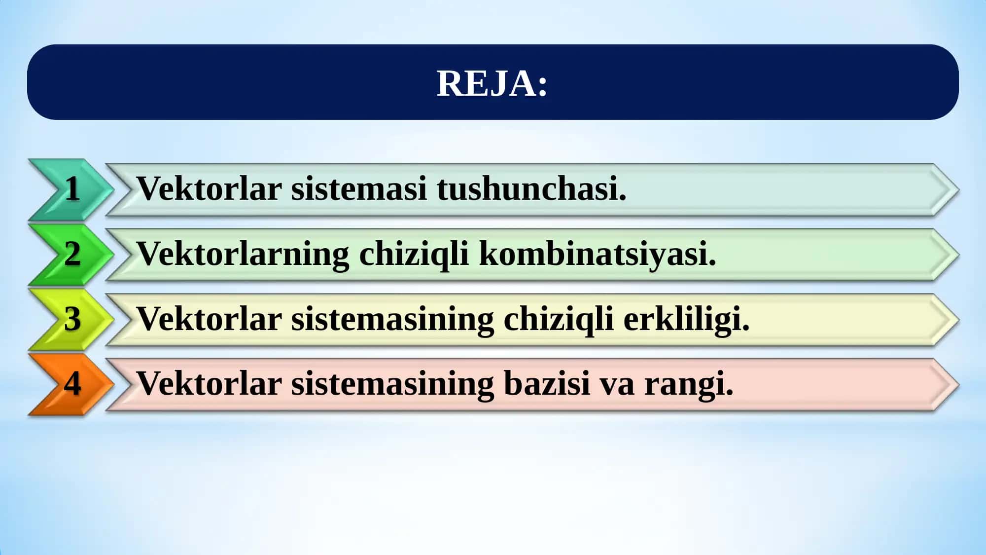 Amaliy matematika 1: Vektorlar sistemasi va uning rangi 2