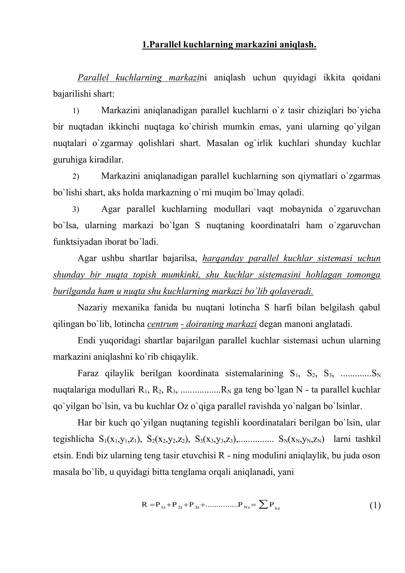 Og'irlik markazi. Parallel kuchlarning markazlarini aniqlash. Qattiq jismlarning og'irlik markazlarini aniqlash 2