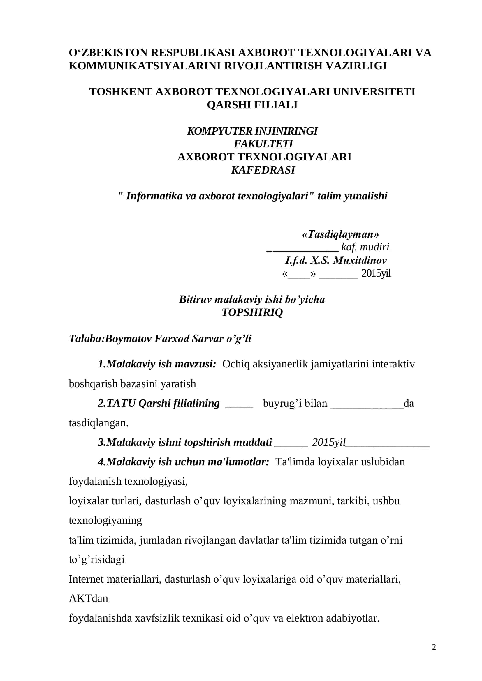 Ochiq aksiyanerlik jamiyatlarini interaktiv boshqarish bazasini yaratish 2