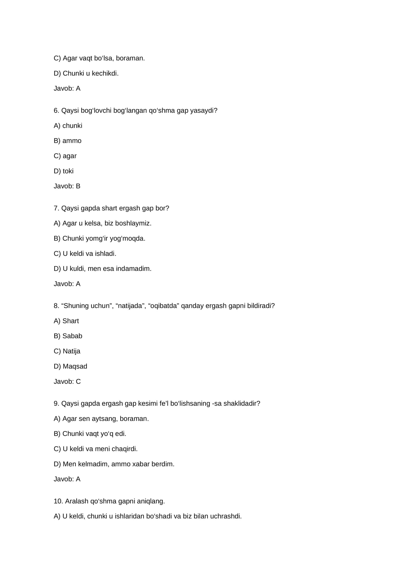 qoʻshma gaplar boʻyicha test 2