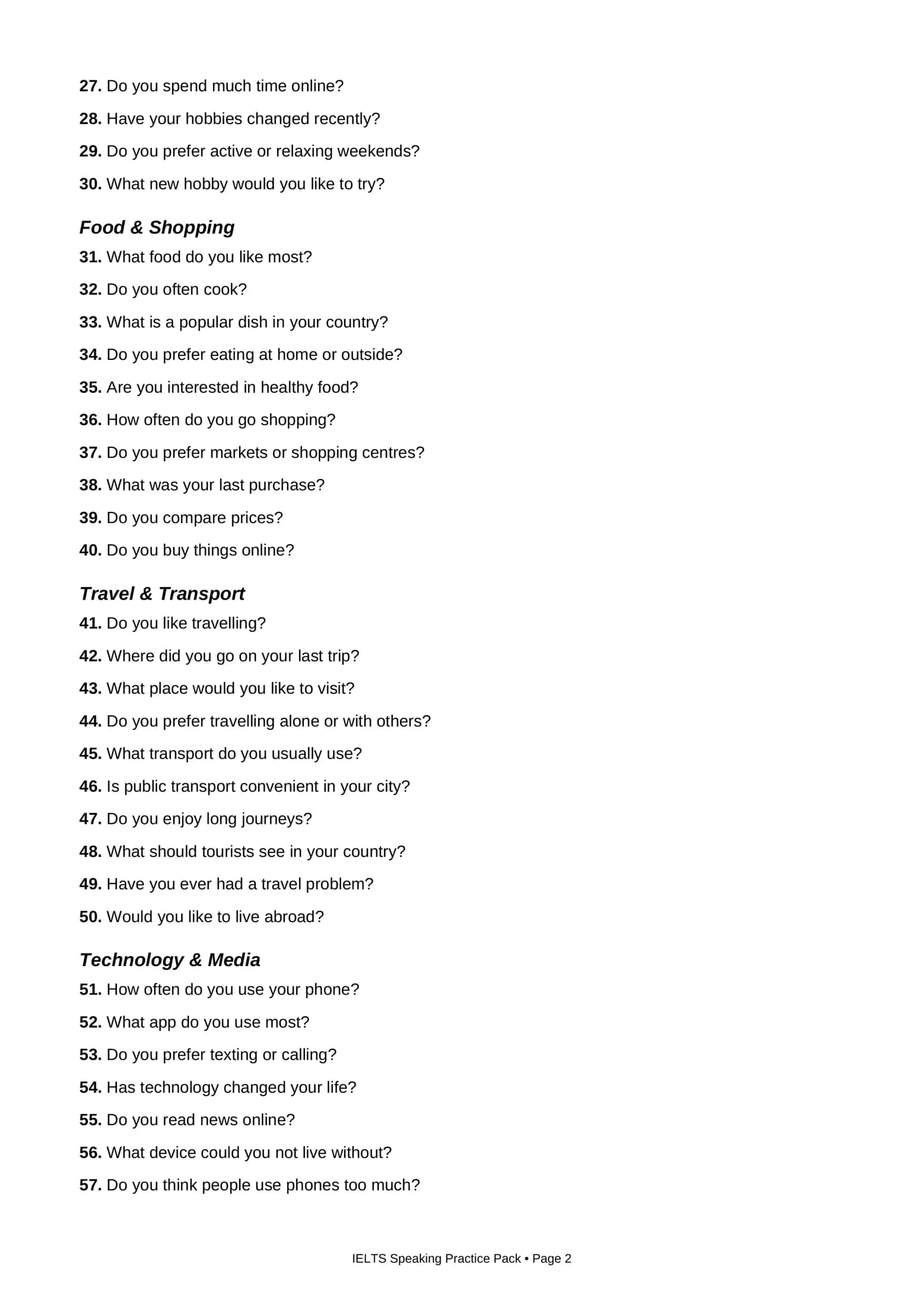 IELTS Speaking Master Pack | 120+ Practice Questions & Vocabulary | PDF 2