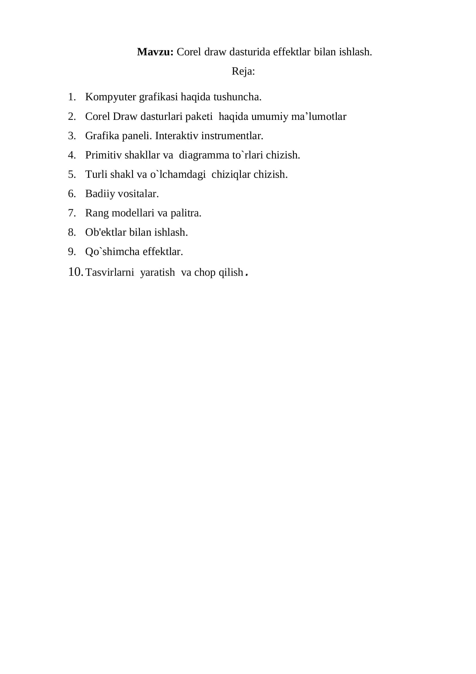 Corel draw dasturida effektlar bilan ishlash 2