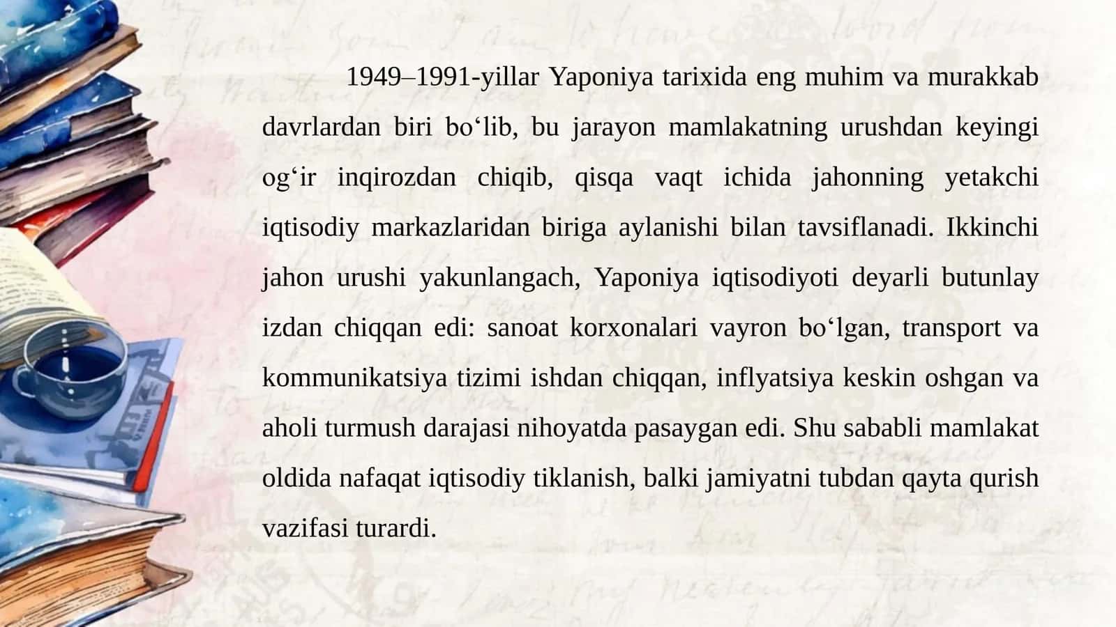 1949-1991- yillarda Yaponiya. Taqdimot 2