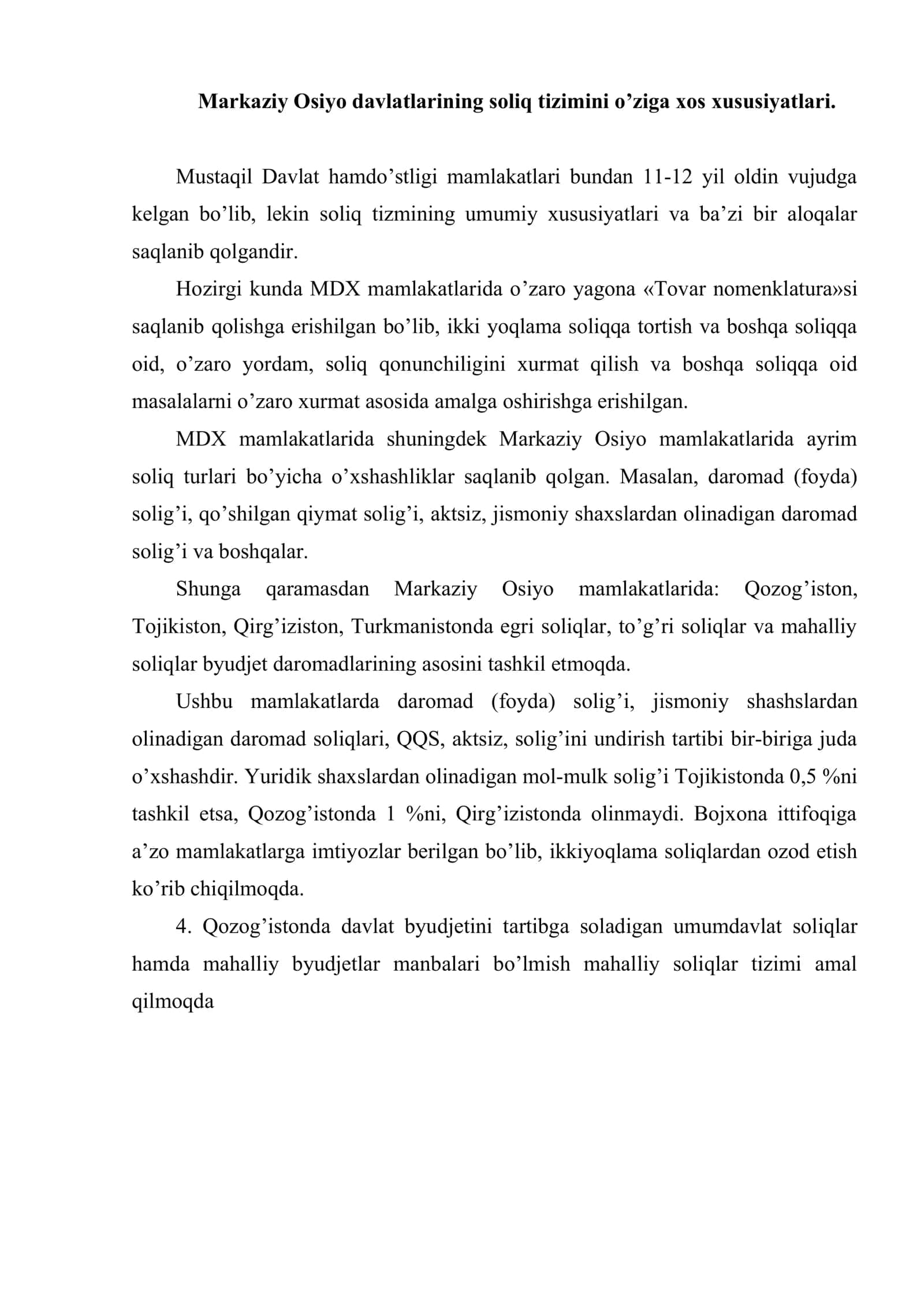 Markaziy Osiyo davlatlarida soliq tizimini tuzilishi 2