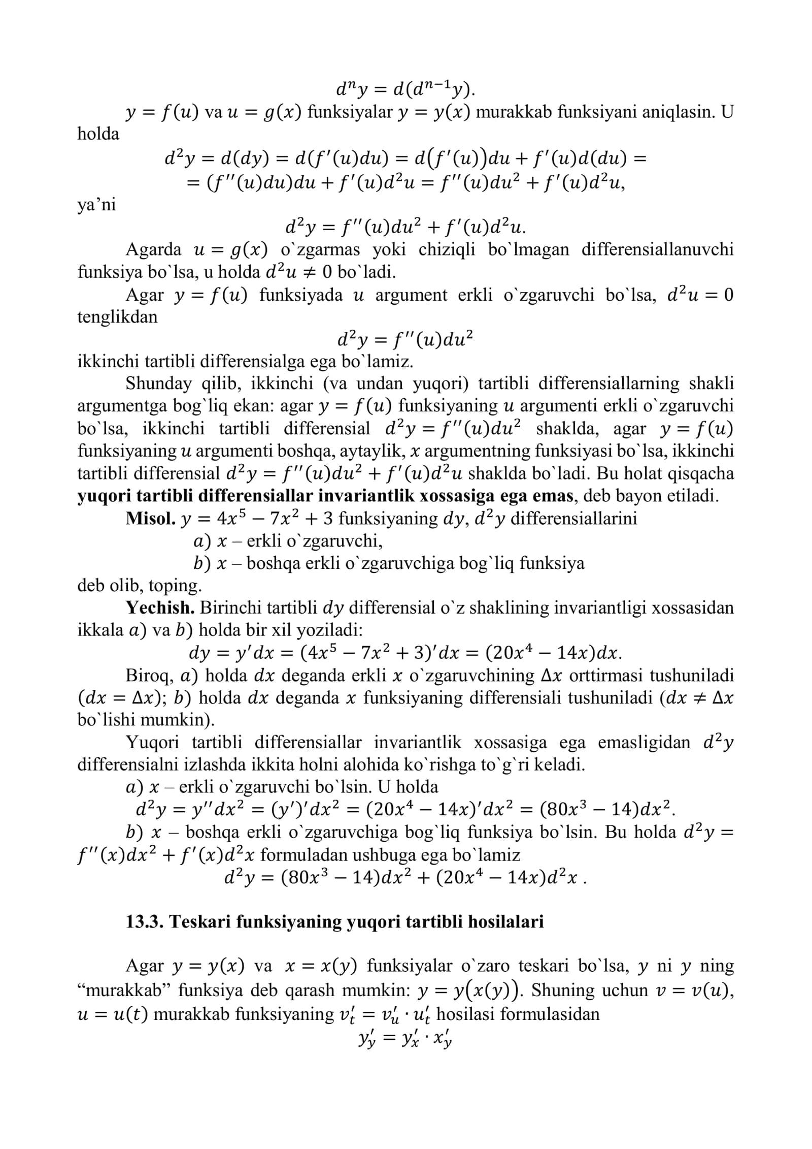 Yuqori tartibli hosila va differensiallar. Teylor formulasi 2