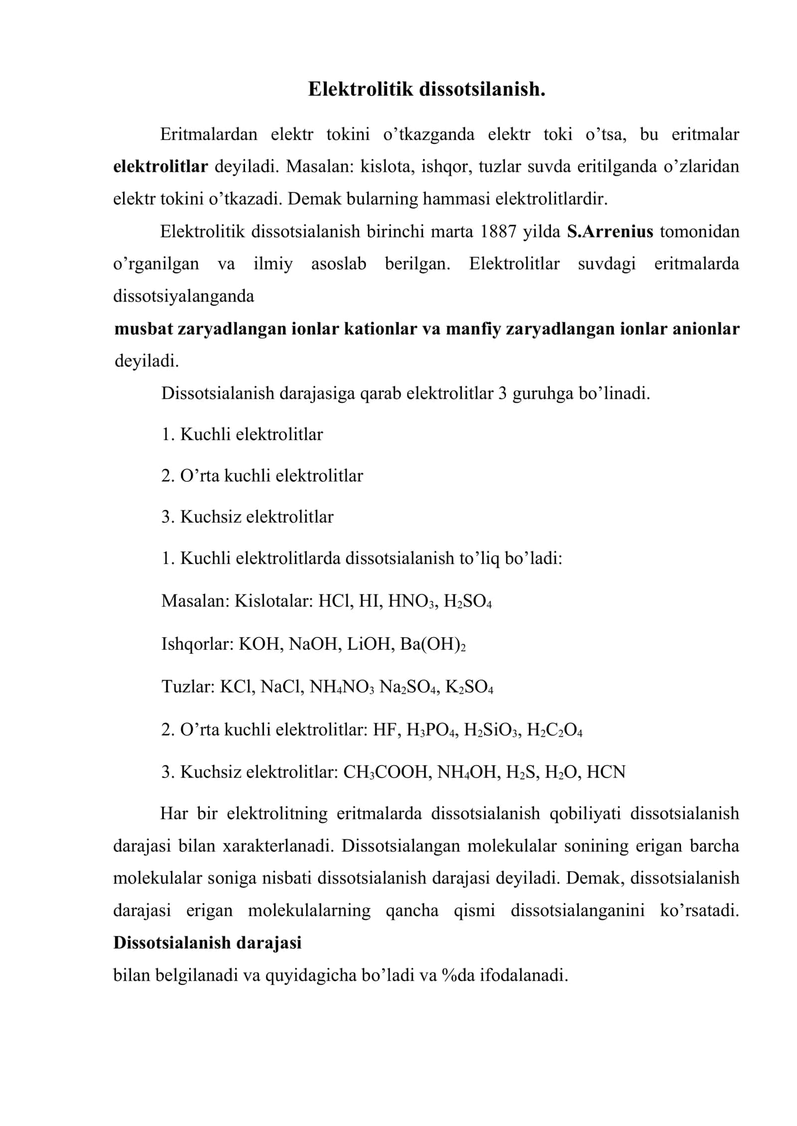 Elektrolitik dissotsiyalanish nazariyasi 2