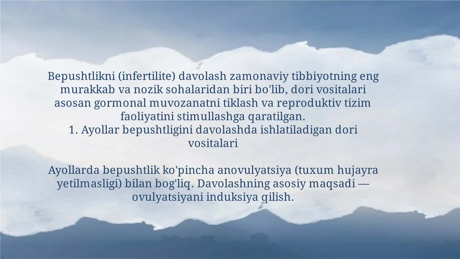 Bepushtlikni davolashda ishlatiladigan dori vositalari 2