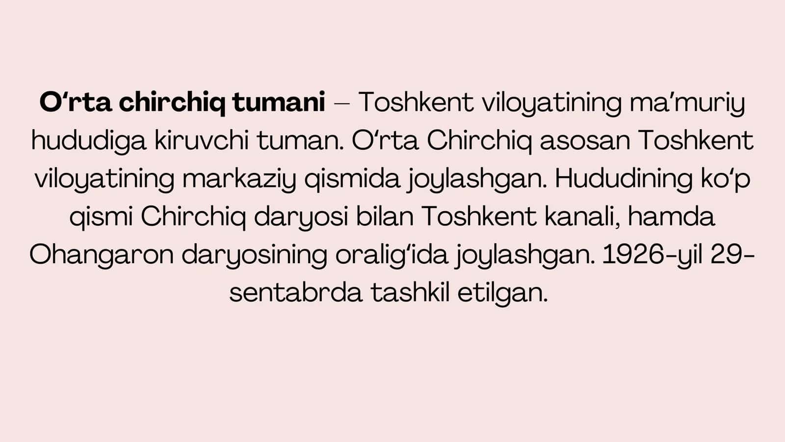 Toshkent viloyati O'rta Chirchiq tumani Toshloq MFY shevasi 2