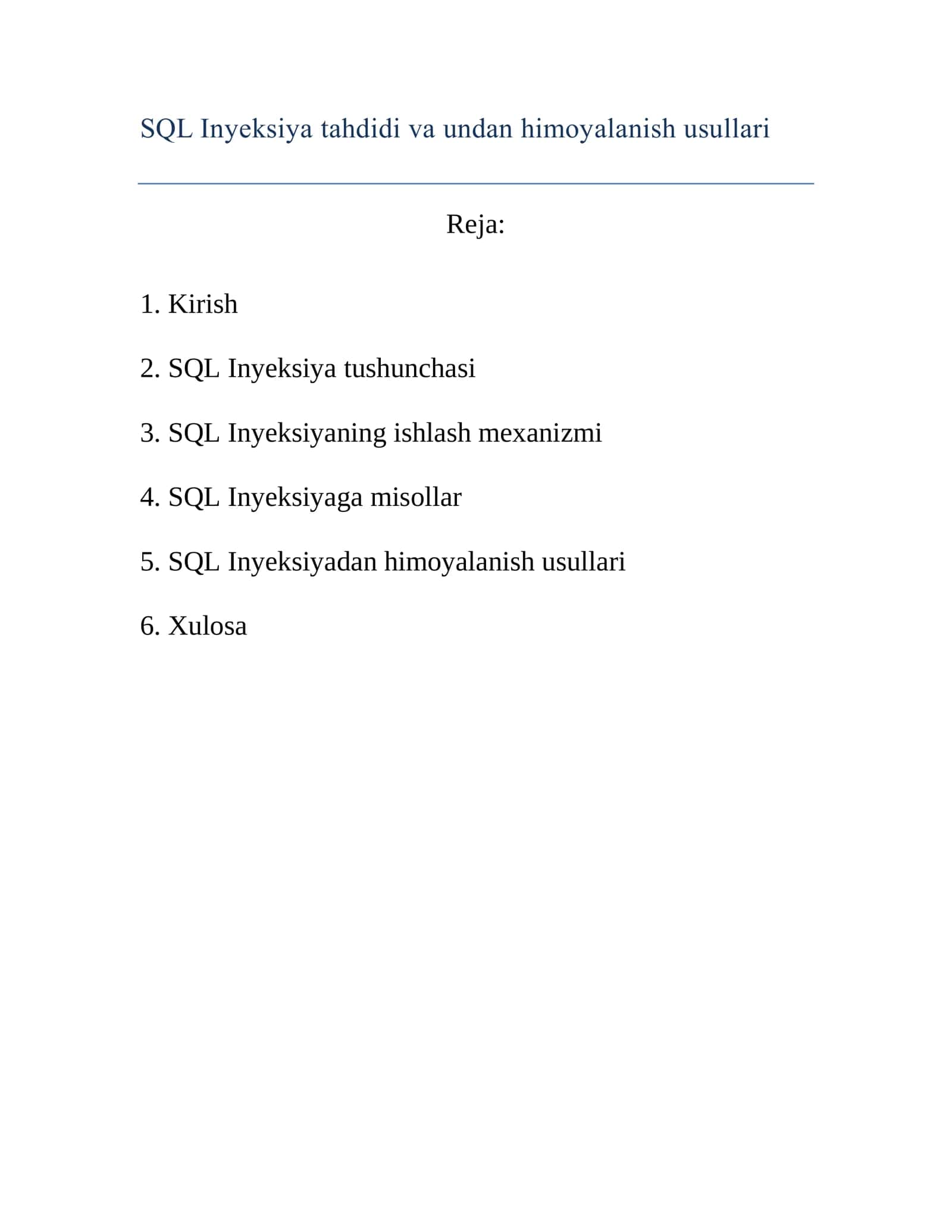 SQL Inyeksiya tahdidi va undan himoyalanish usullari 2