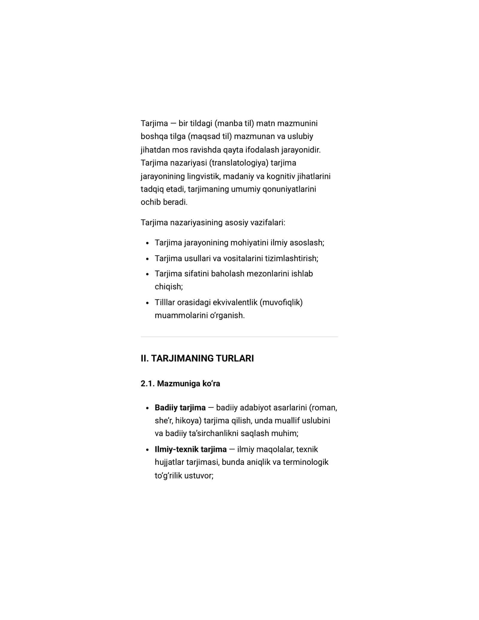 Referat Tarjima nazariyasi 2