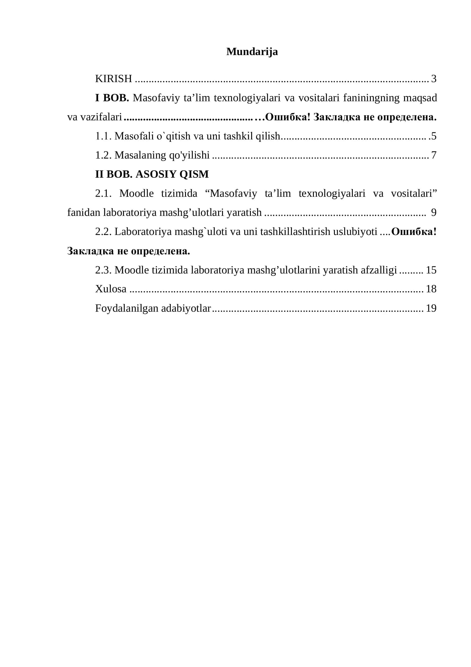 Moodle tizimida “Masofaviy ta’lim texnologiyalari va vositalari” fanidan va’ruza mashg’ulotlari yaratish 2