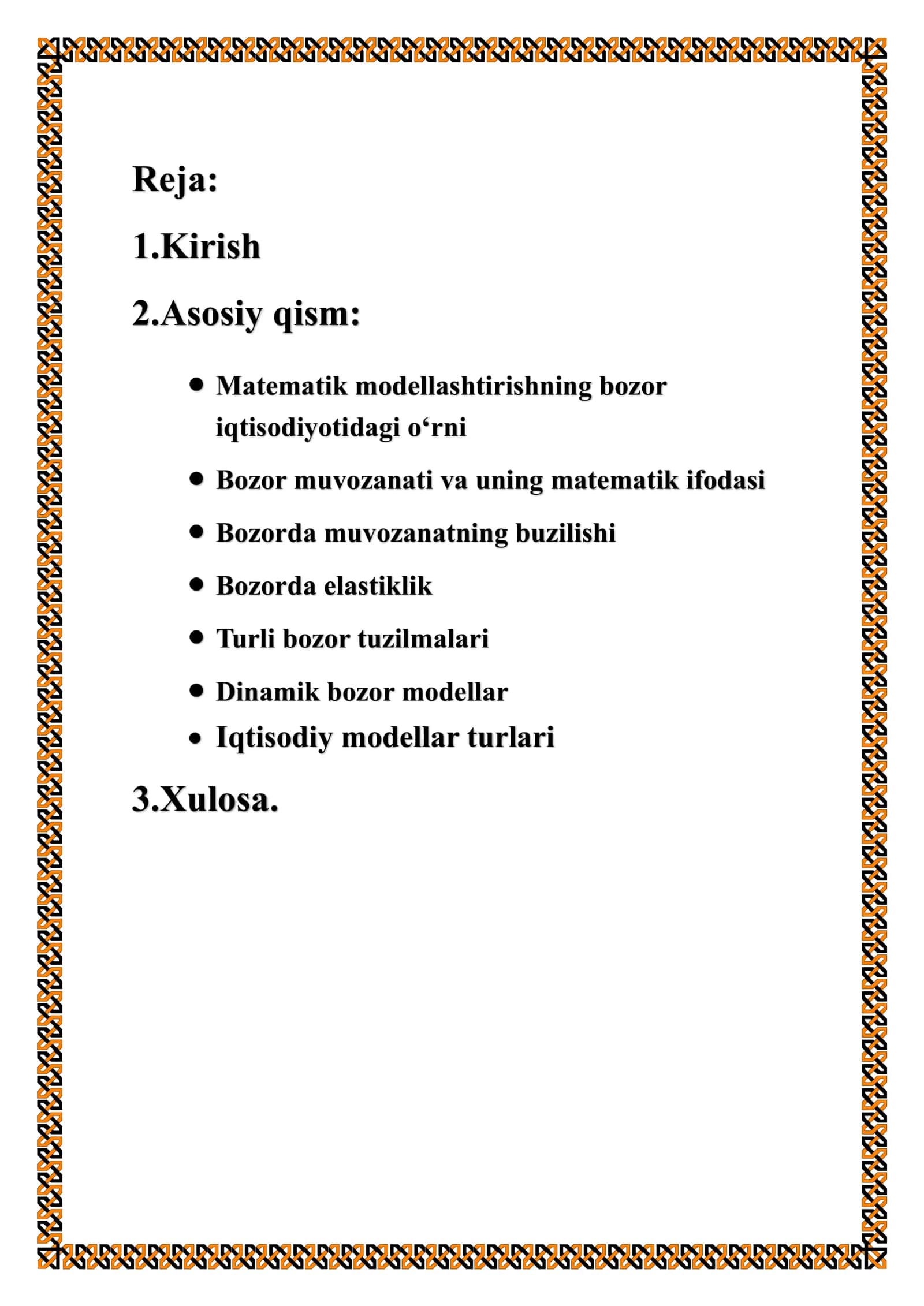 Bozor iqtisodiyotini matematik modellashtirish ahamiyati 2
