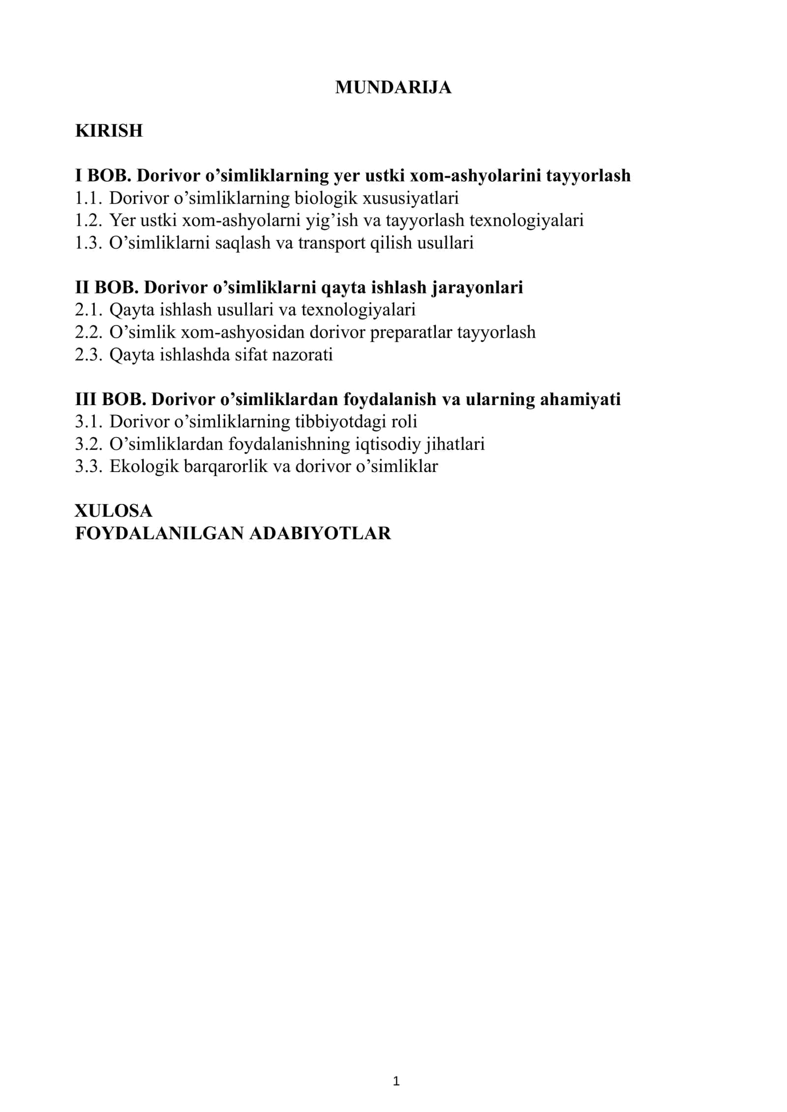Dorivor o'simliklar va qayta ishlash texnologiyasi 4-kurs 2