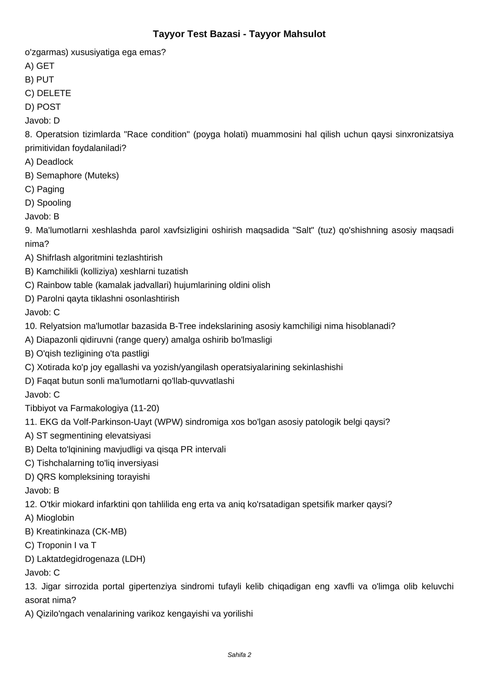 Kasbiy sertifikat testlari (Turli kasblarga xos 100 ta o'ta qiyin savollar) 2
