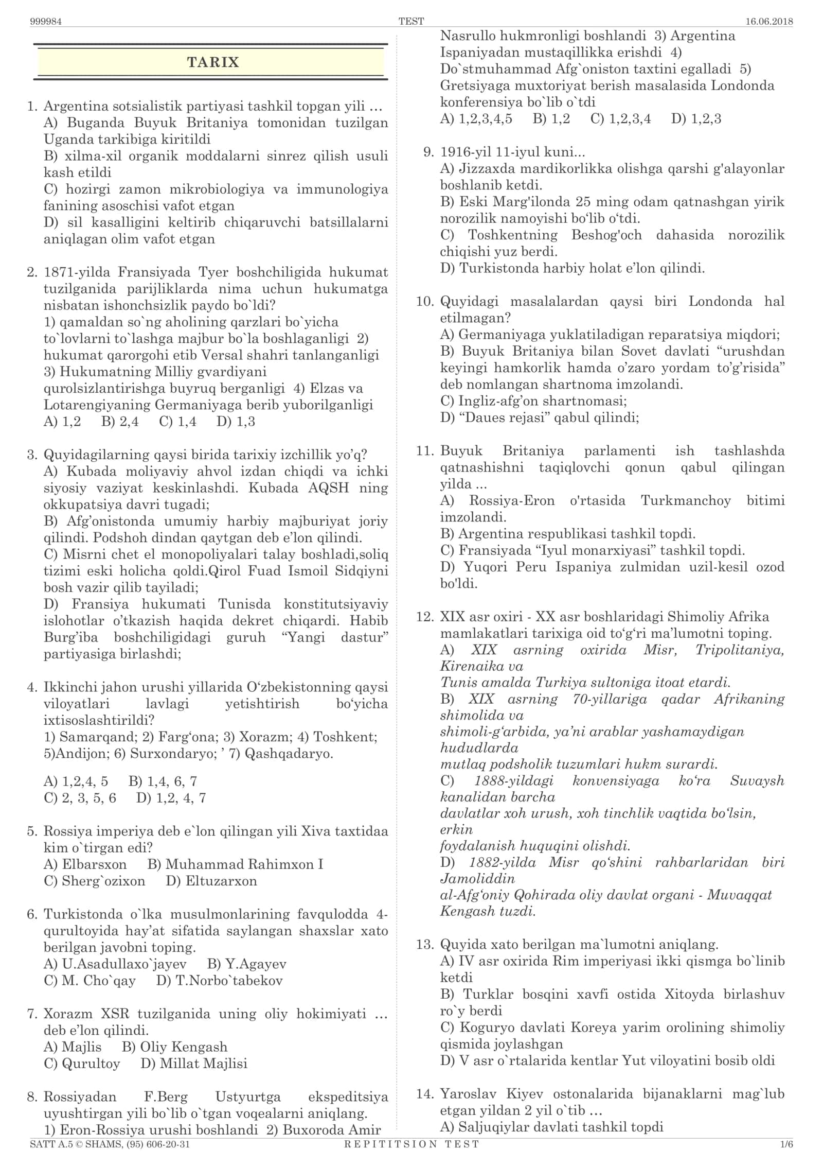 REPETITION DTM TEST SAVOLLAR KITOBI 2