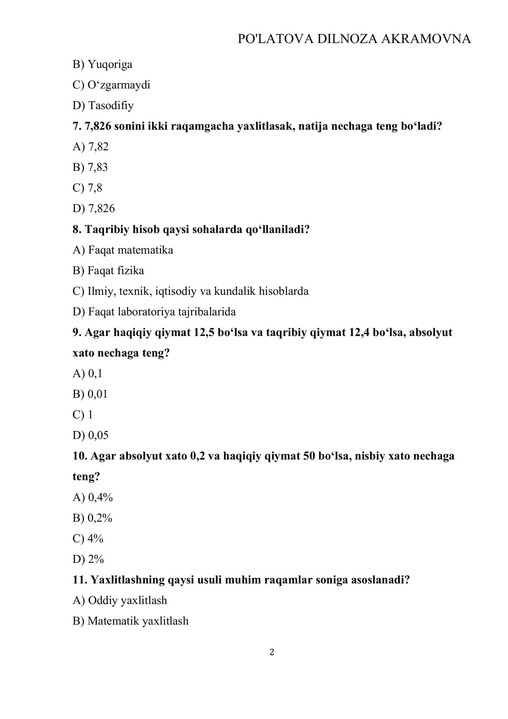 Test savollari 2