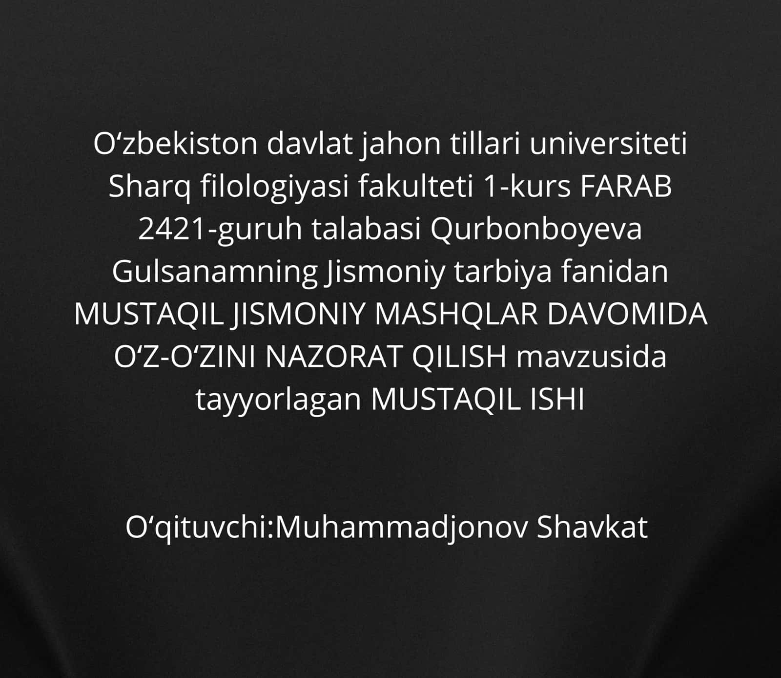 MUSTAQIL JISMONIY MASHQLAR DAVOMIDA OʻZ-OʻZINI NAZORAT QILISH 2