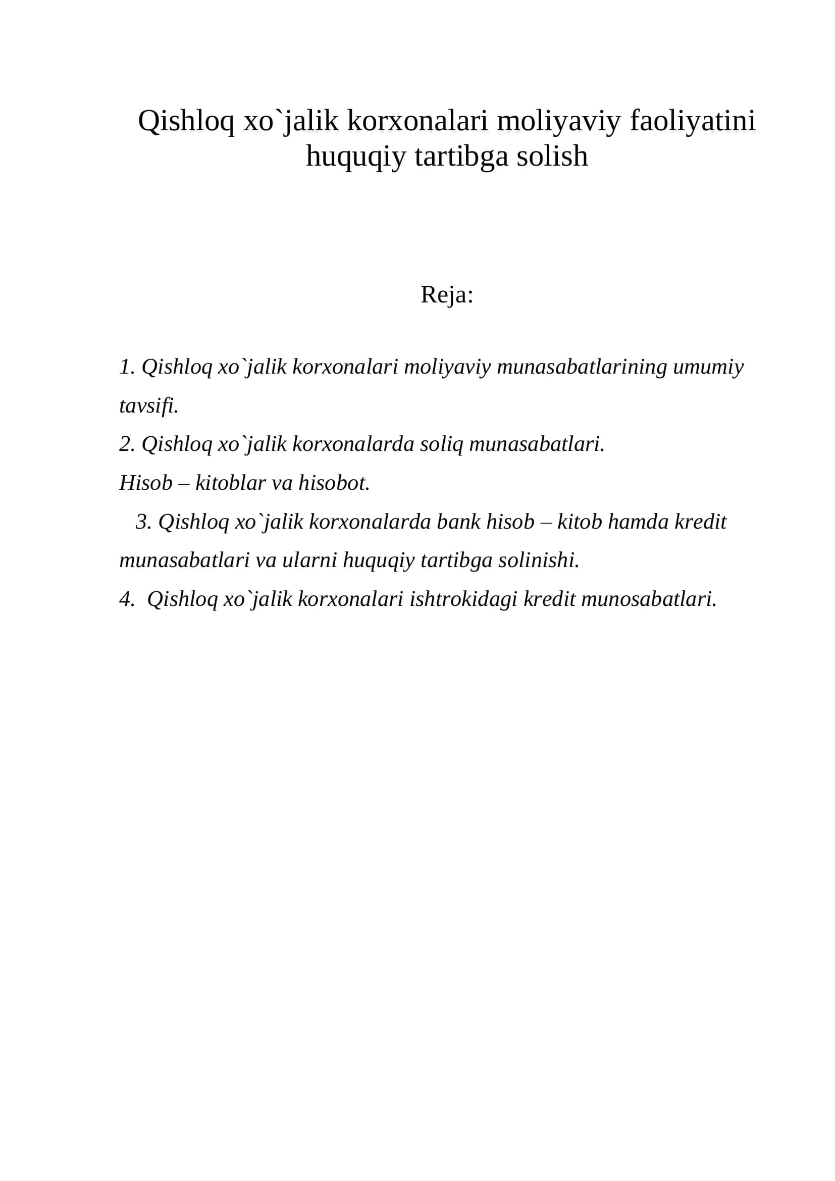 Qishloq xo`jalik korxonalari moliyaviy faoliyatini huquqiy tartibga solish 2
