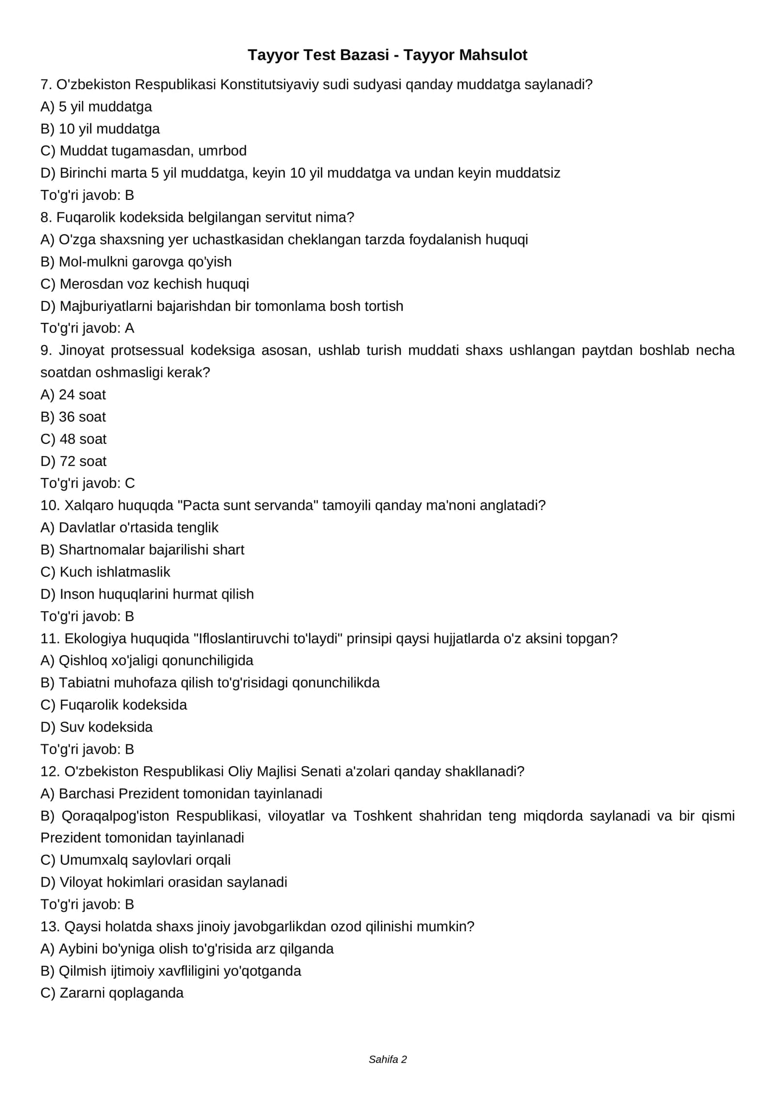 Tayyor Test Bazasi - Tayyor Mahsulot 2