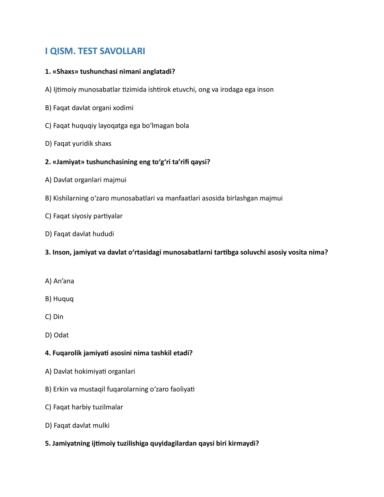 Universitet attestatsiyasi uchun test to‘plami 2
