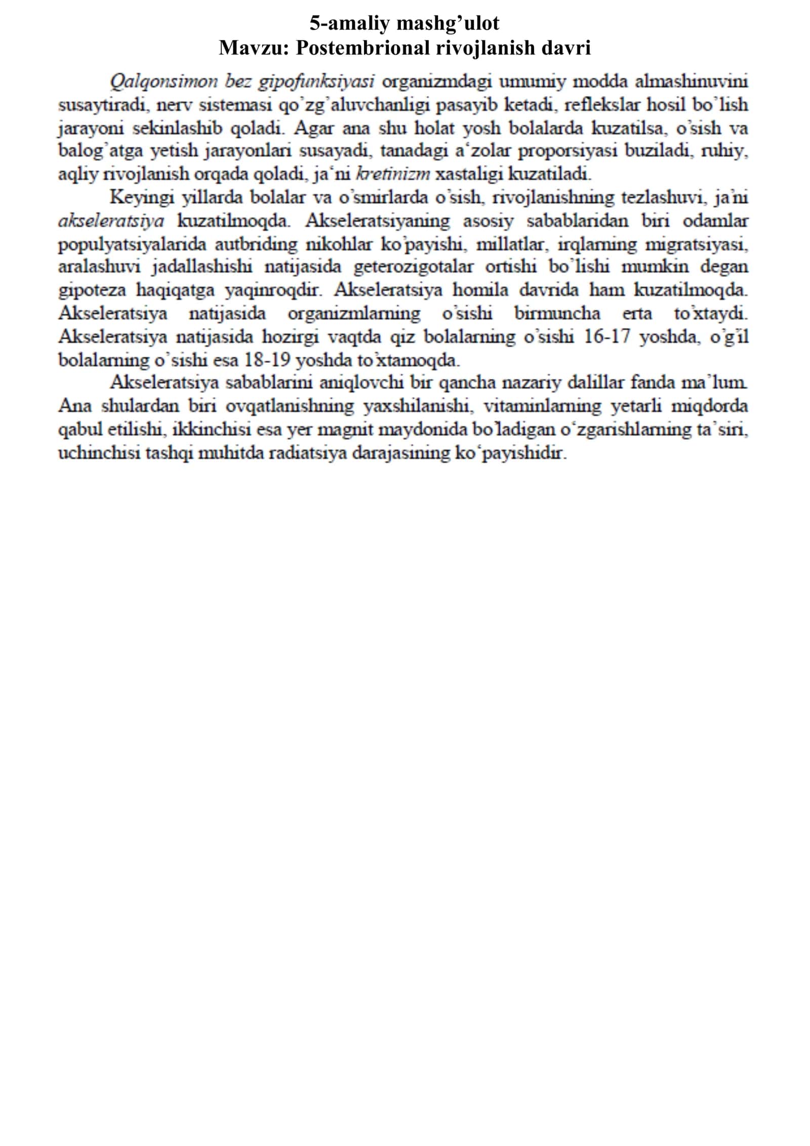 Post embrional rivojlanish davri 2