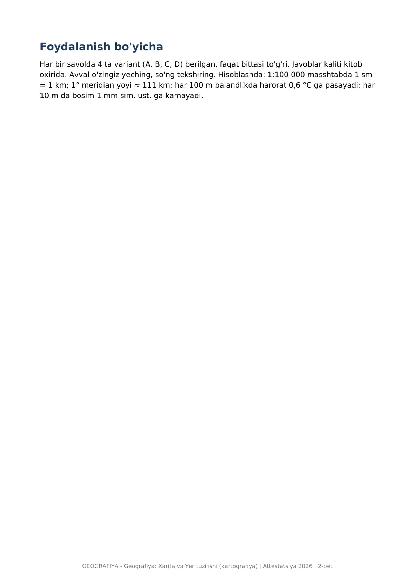 GEOGRAFIYA - Geografiya: Xarita va Yer tuzilishi (kartografiya) 2