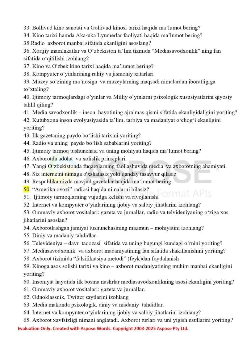 Mediasavodxonlik va axborot madaniyati fani bo‘yicha 99 ta prezentatsiya mavzulari to‘plami 2