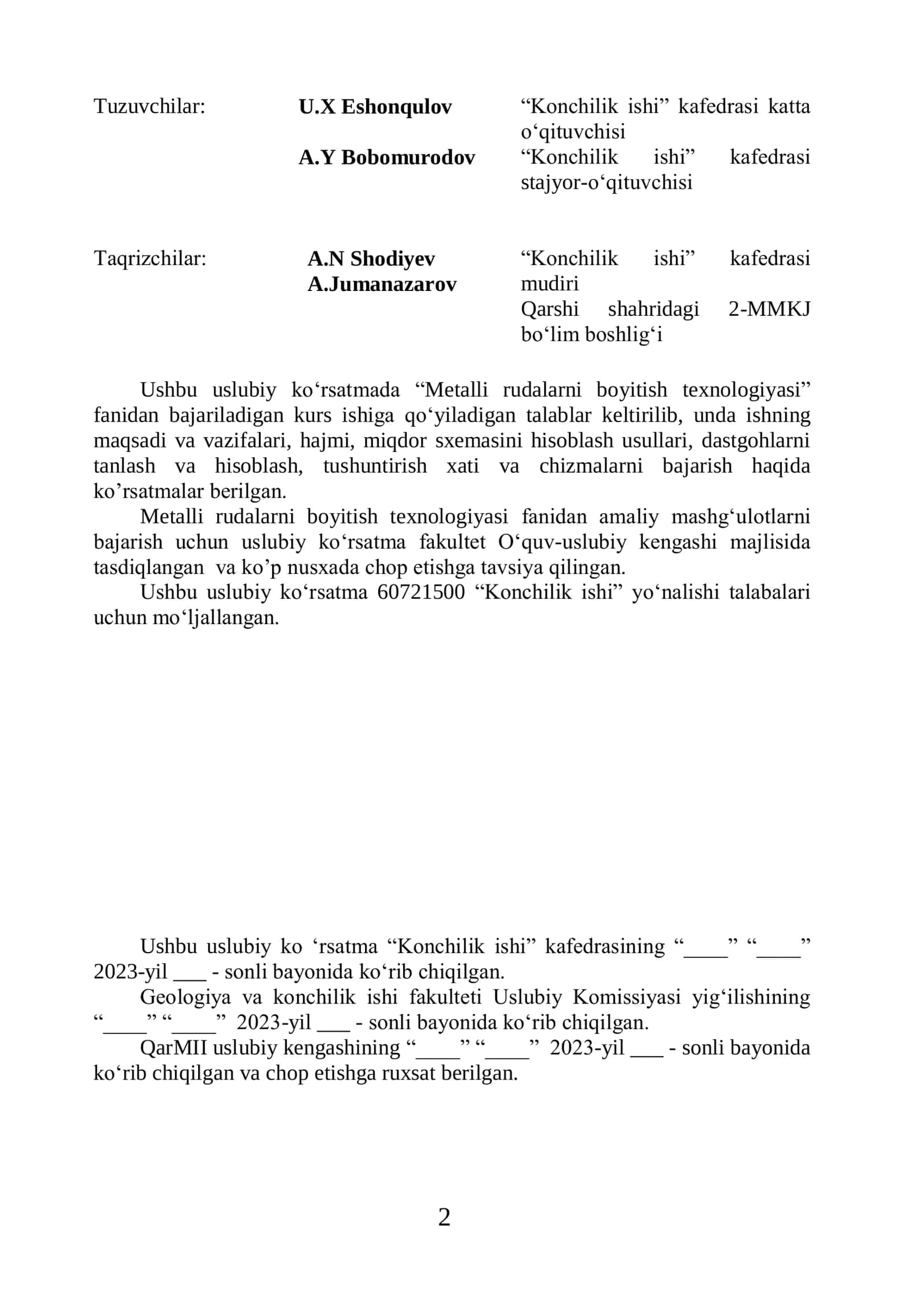 Metalli rudalarni boyitish texnologiyasi 2