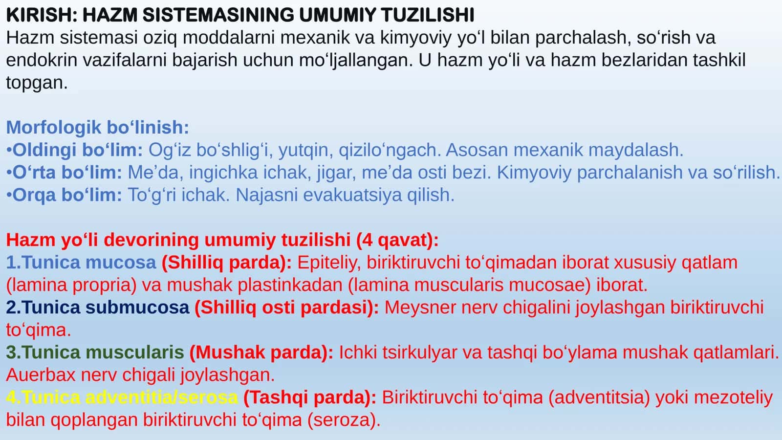 Hazm Sistemasining oldingi va o'rta bo'limlari: og'iz bo'shlig'idan medagacha 2