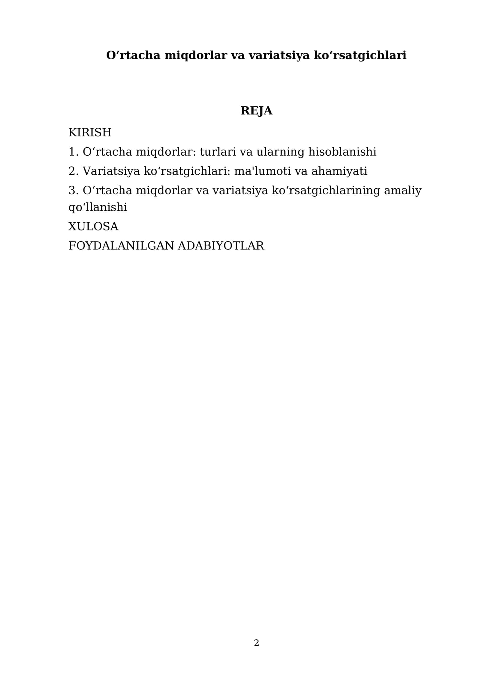 O‘rtacha miqdorlar va variatsiya ko‘rsatgichlari 2