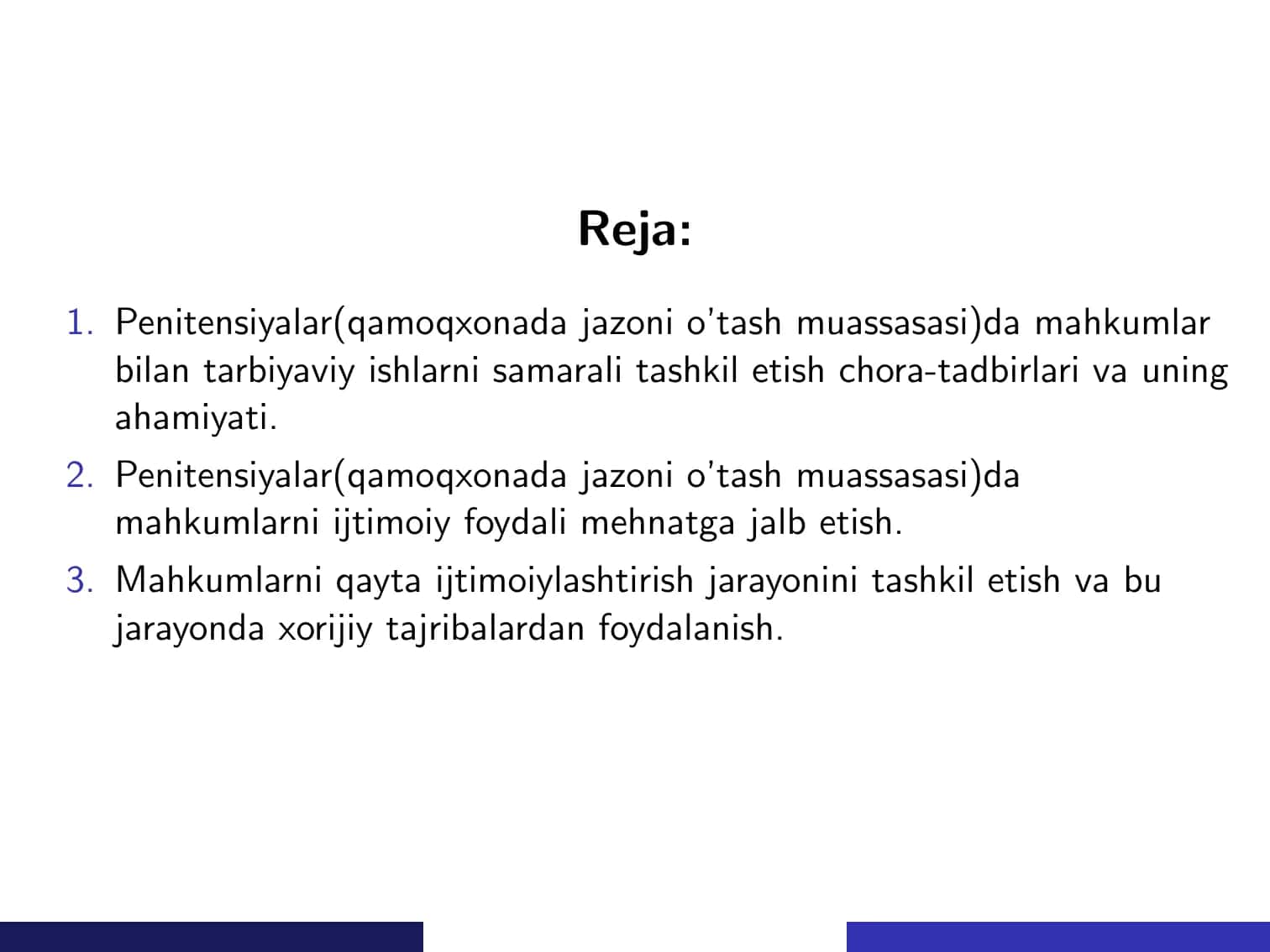 Penitensiyalar(qamoqxonada jazoni o’tash muassasasi)da ijtimoiy ishni tashkil qilish jarayonlari 2