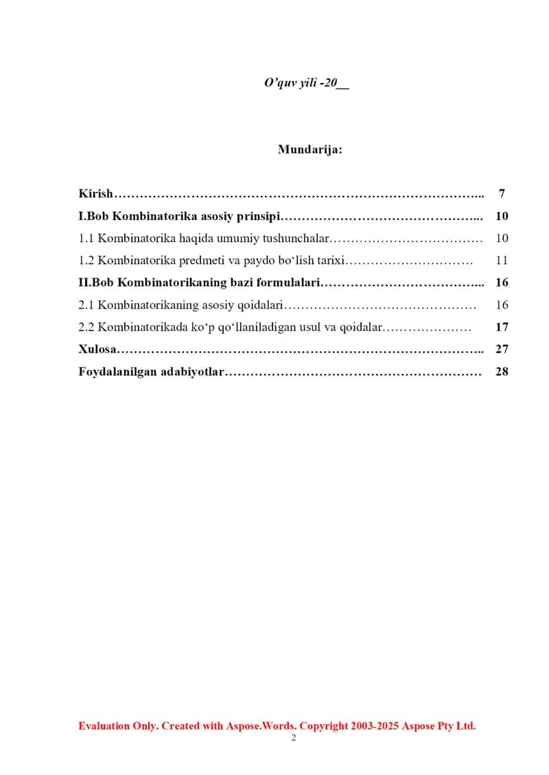 Kombinatorika asosiy prinsipi va kombinatorikaning bazi formulalari. 2