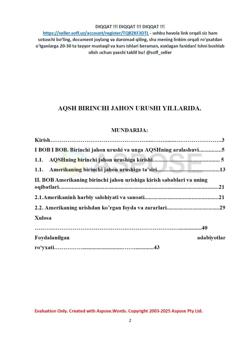 AQShning Birinchi Jahon Urushiga kirish sabablari va oqibatlari 2