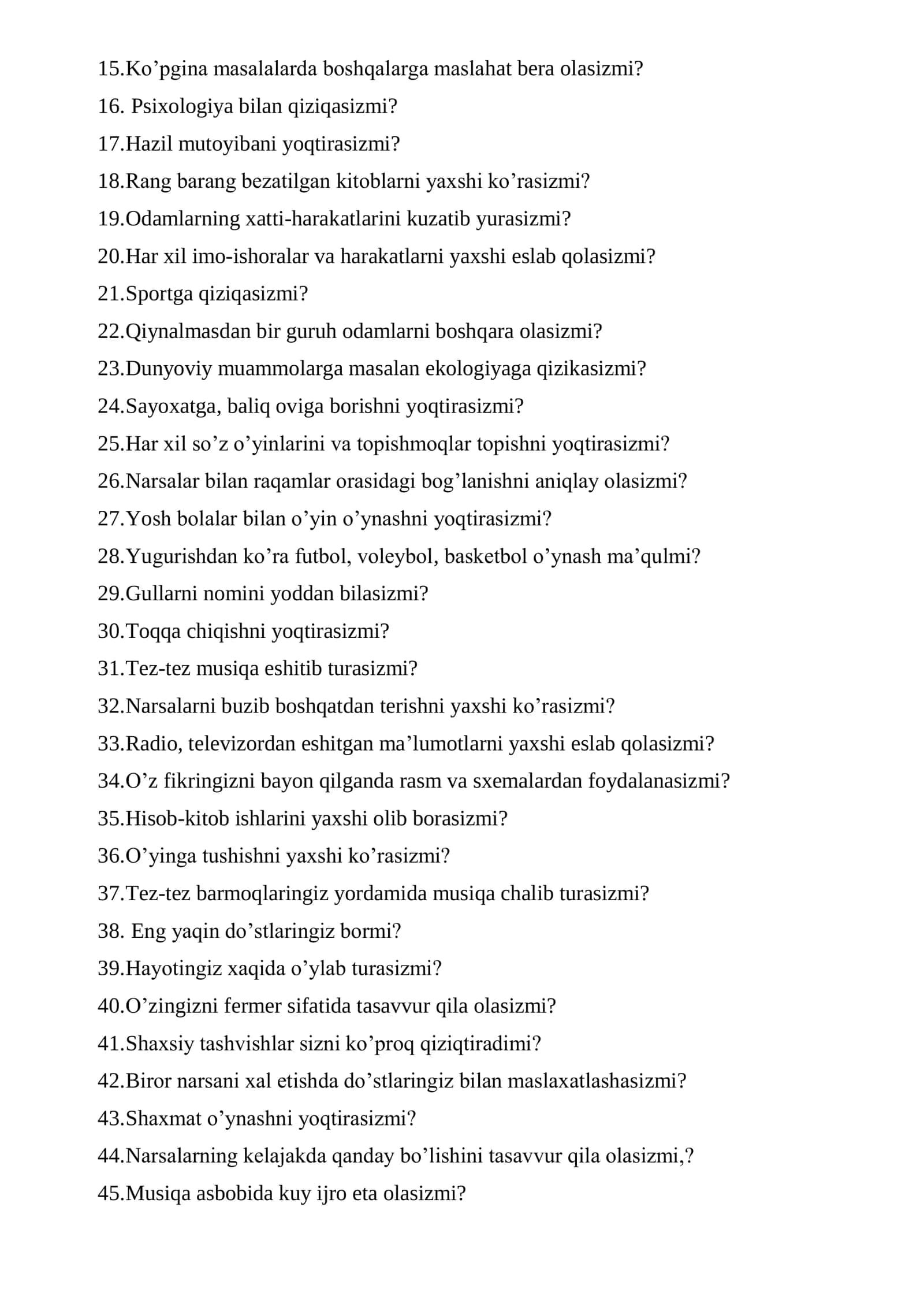 QOBILIYaTNI ANIQLASh TESTI 2