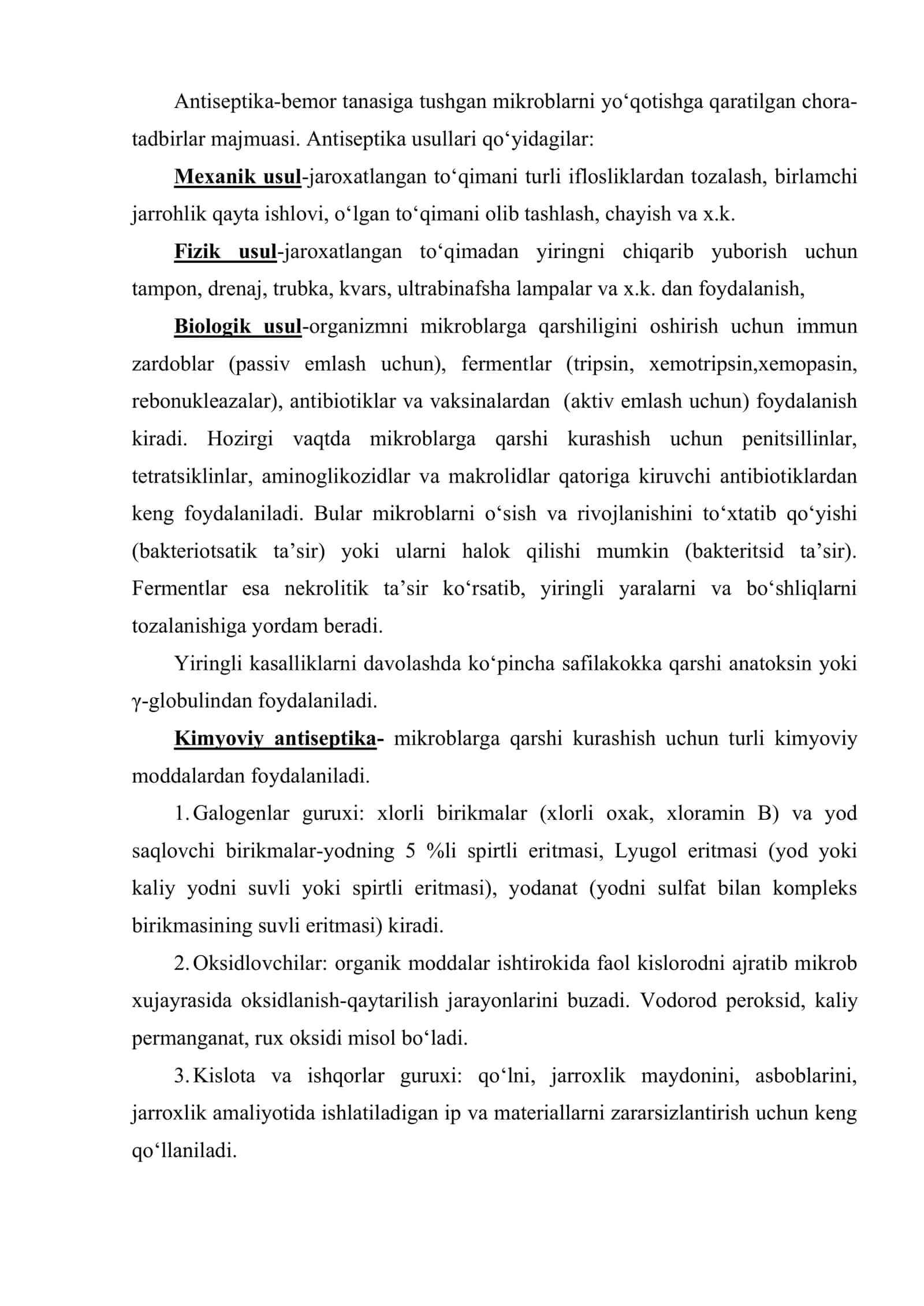 Aseptika va antiseptika qon oqishi va qon yo‘qotish 2