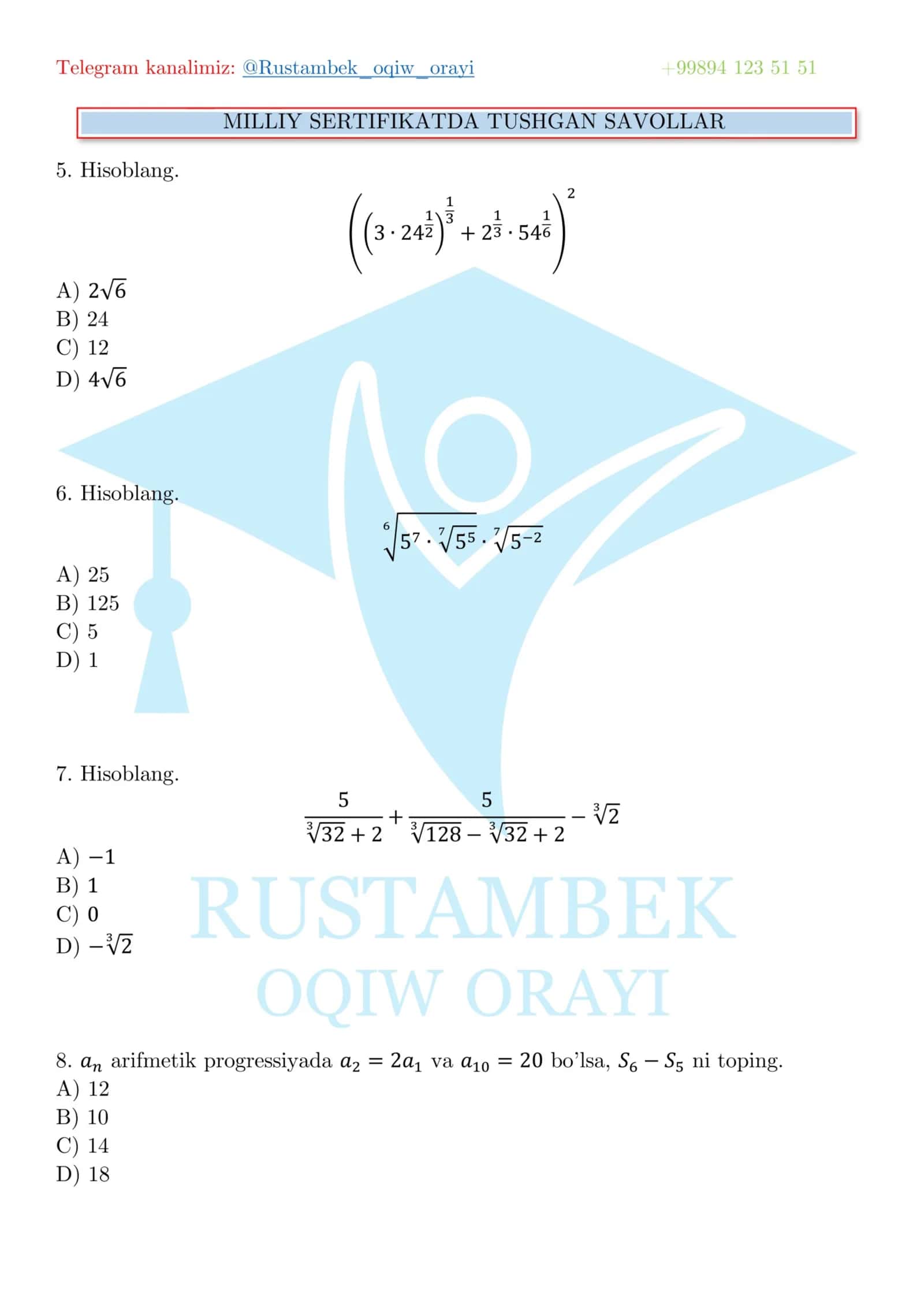Matematika milliy sertifikat 2
