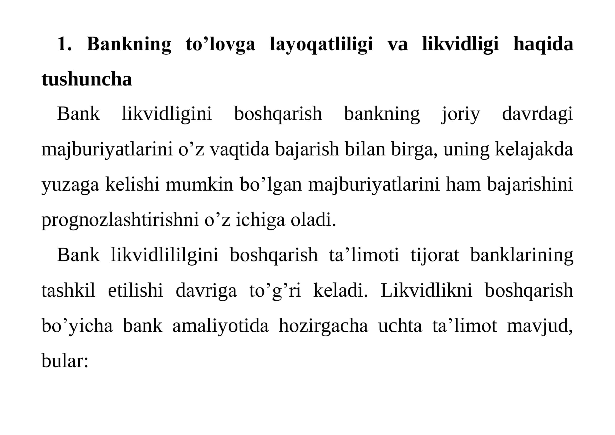 Tijorat banklarining toʻlovga layoqatligi va likvidligi 2