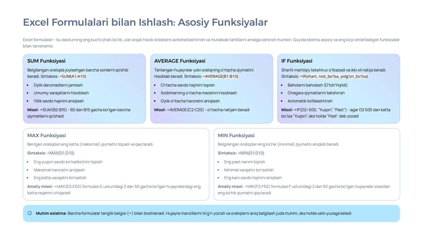 Microsoft Excel: Formulalar va Amaliy Ishlatish 2