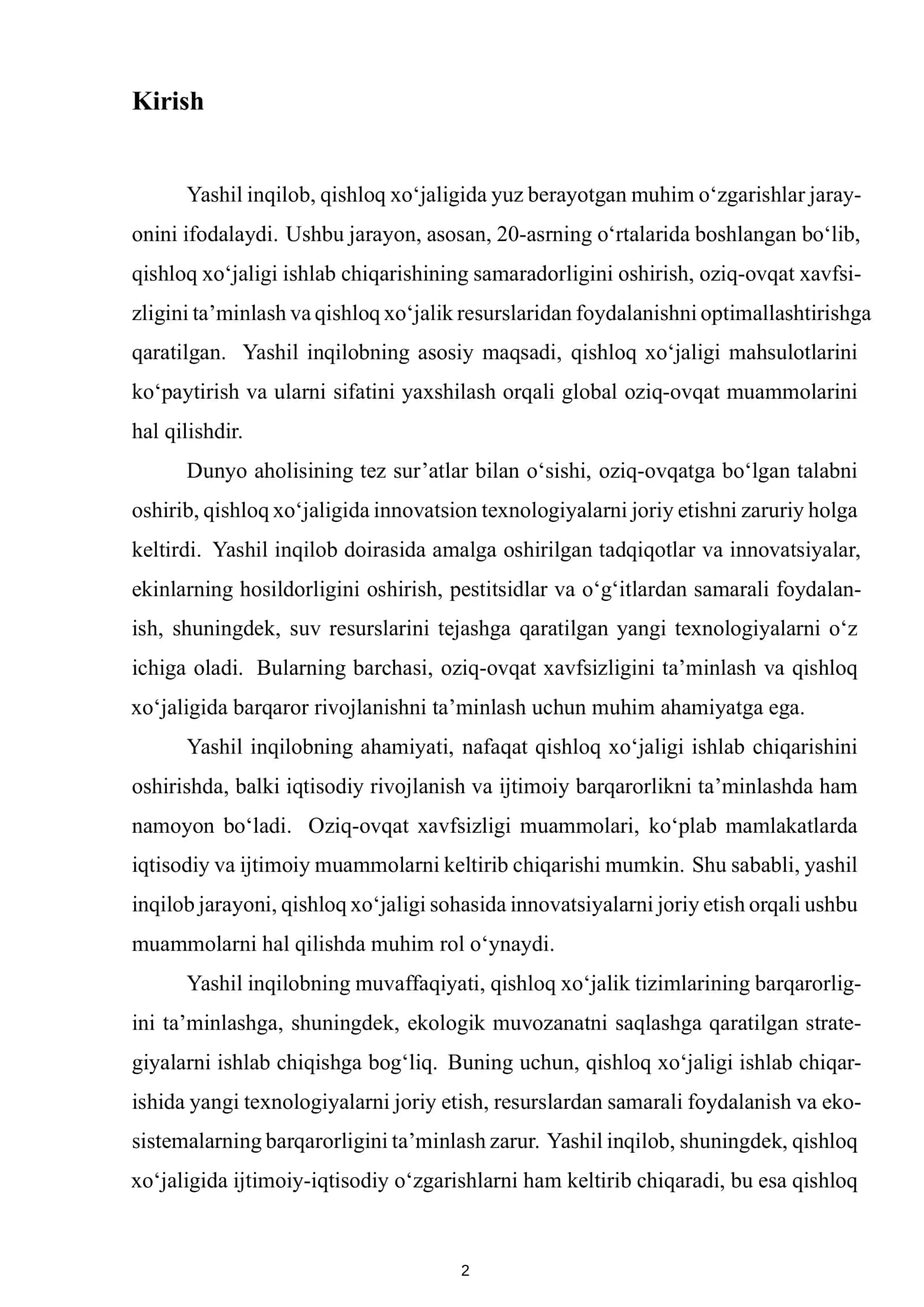 Yashil inqilob va uning ahamiyati 2