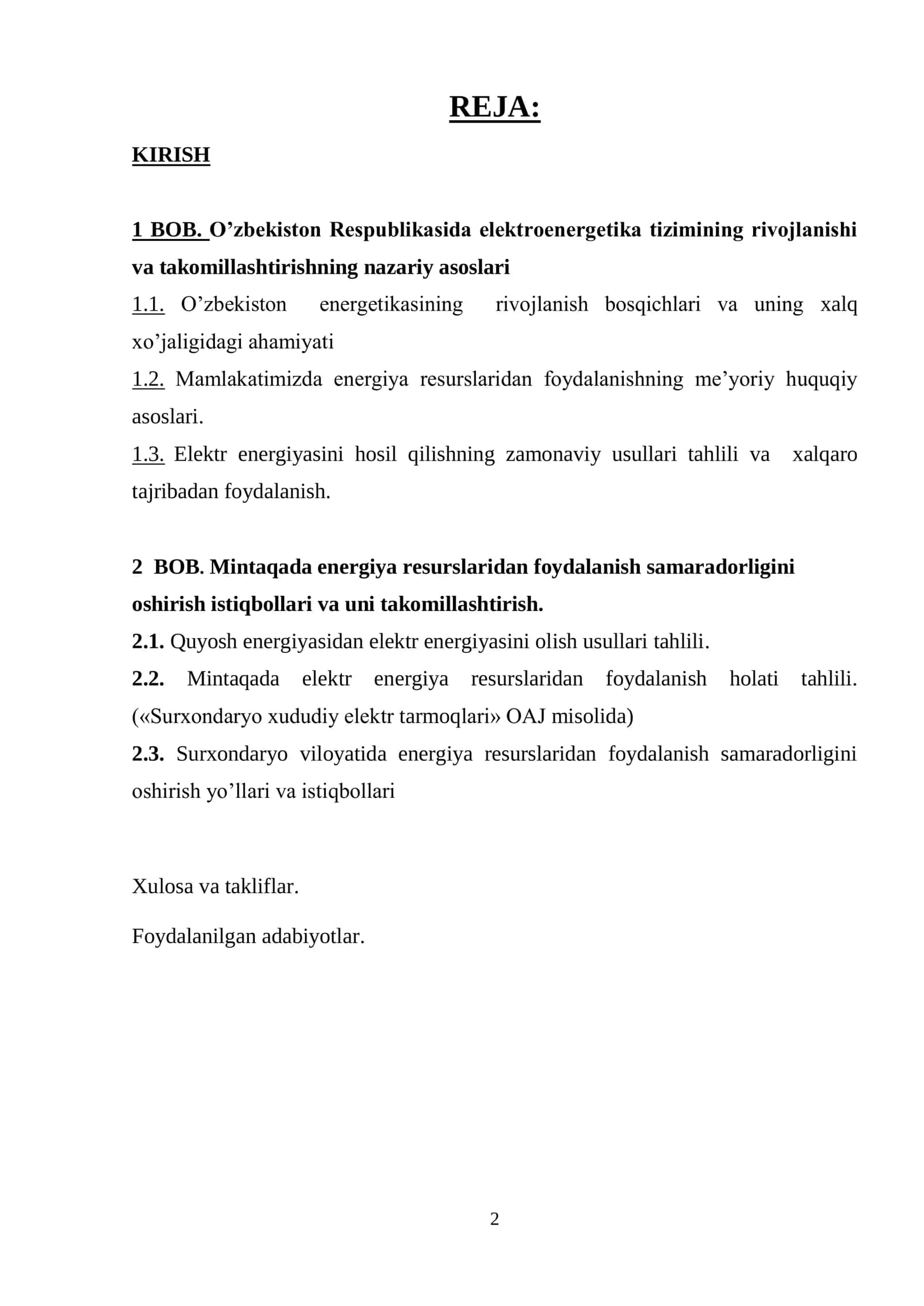 Mintaqada energiya resurslaridan foydalanishning samaradorligini oshirish yo’llari 2