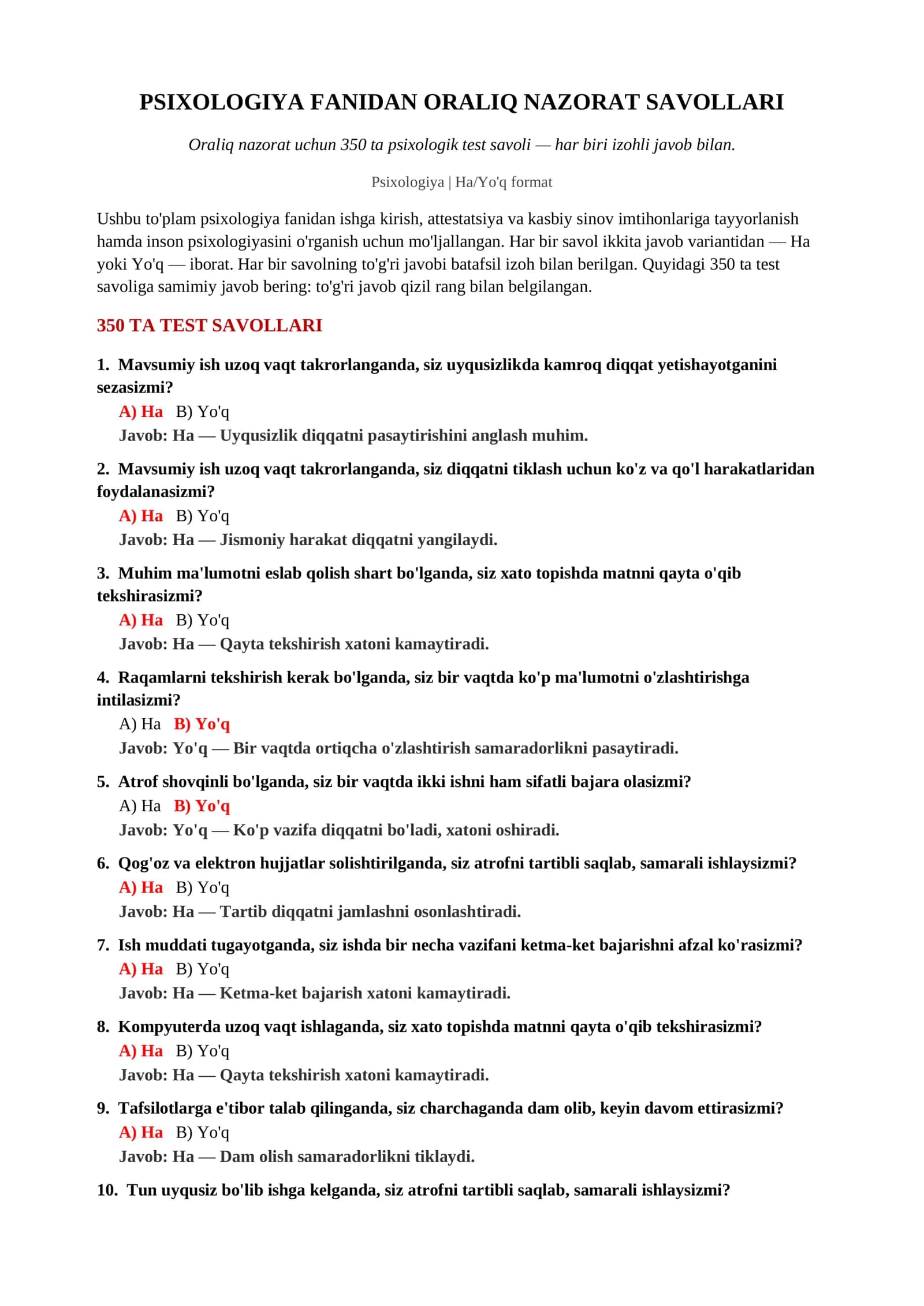 PSIXOLOGIYA FANIDAN ORALIQ NAZORAT SAVOLLARI 2