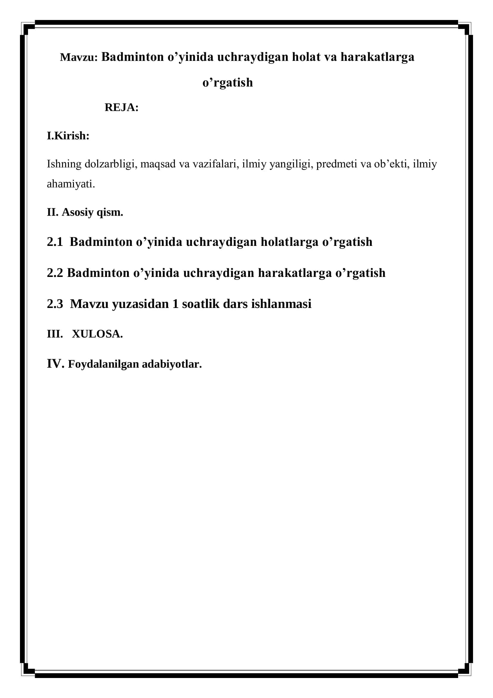 "Sport va harakatli o'yinlarni o'qitish" 2