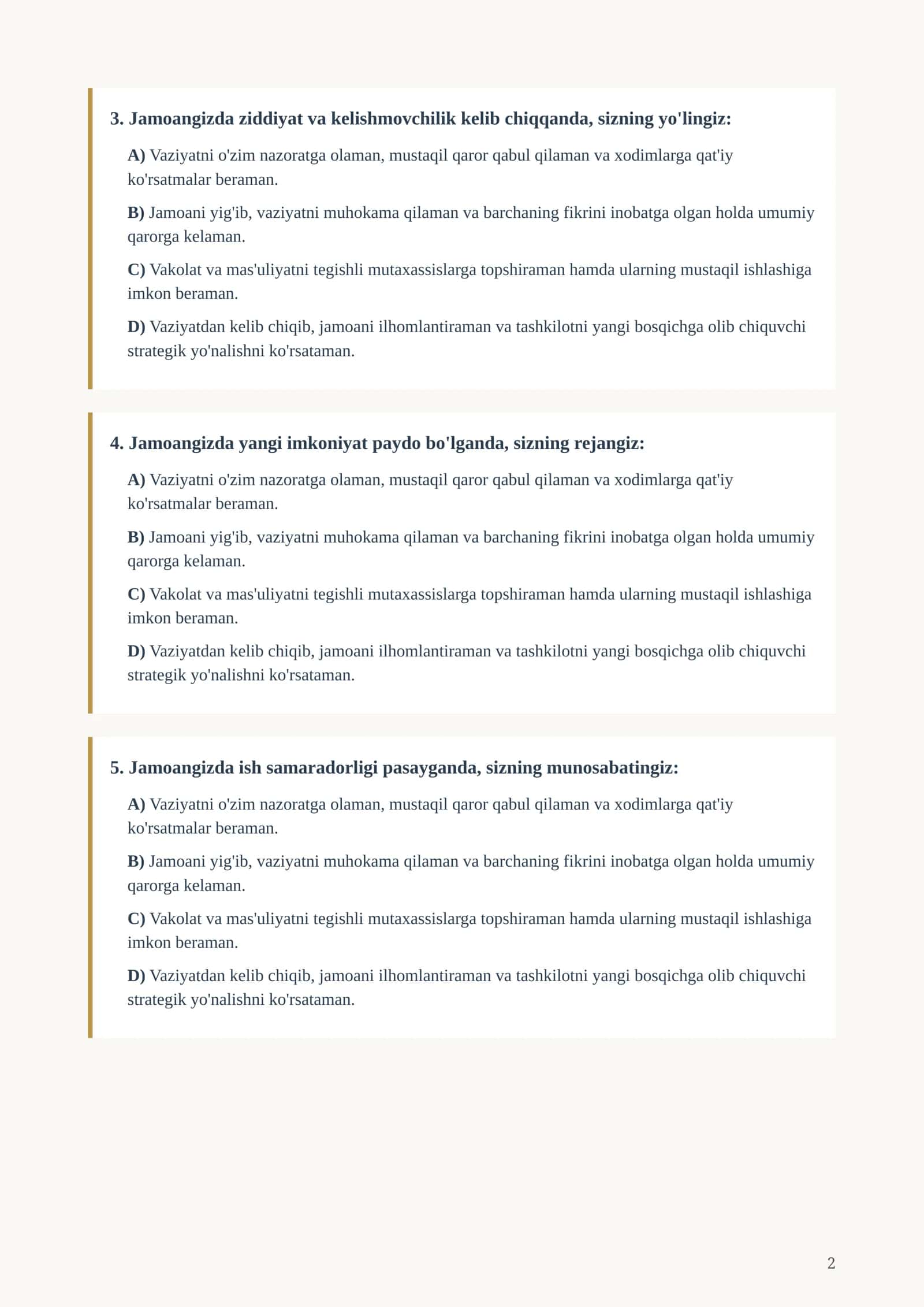 Prezidentlik darajasidagi liderlik diagnostik testi 2