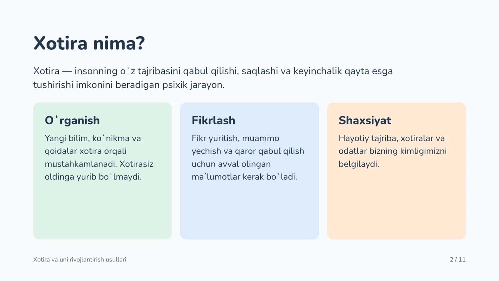 Xotira va uni rivojlantirish usullari 2