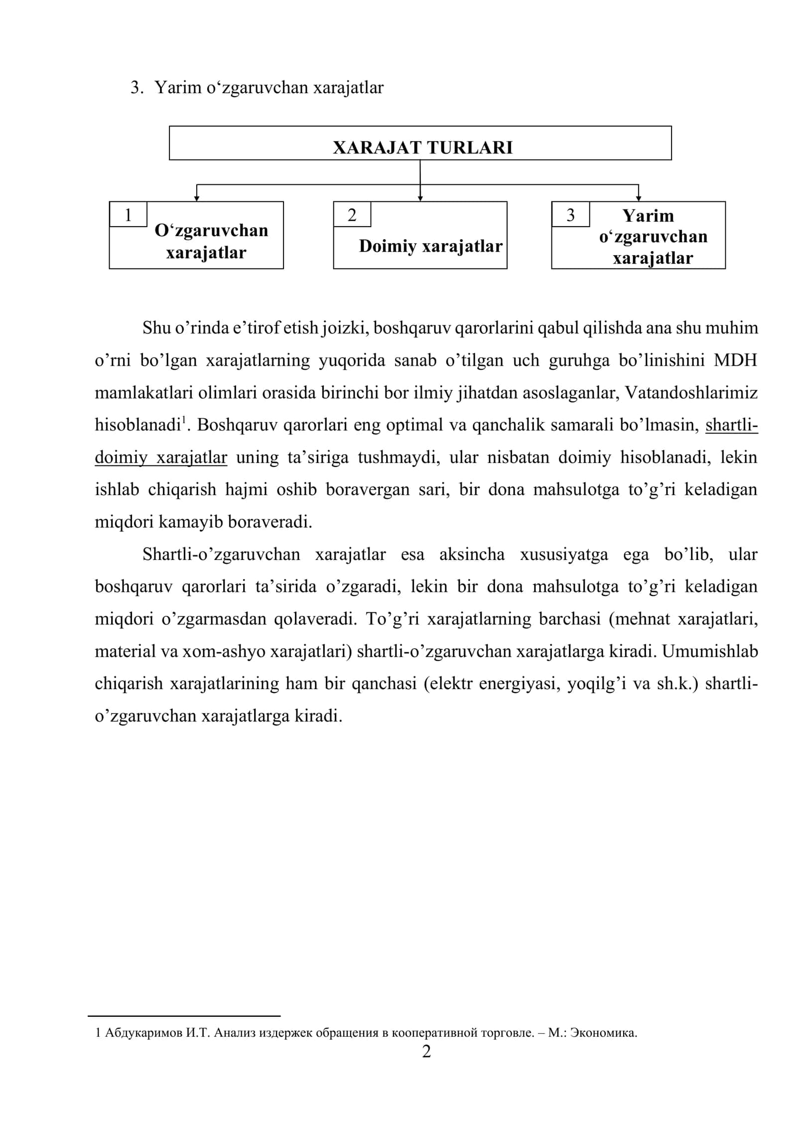 Xarajatlar tarkibi (Doimiy va o’zgaruvchan xarajatlar) 2