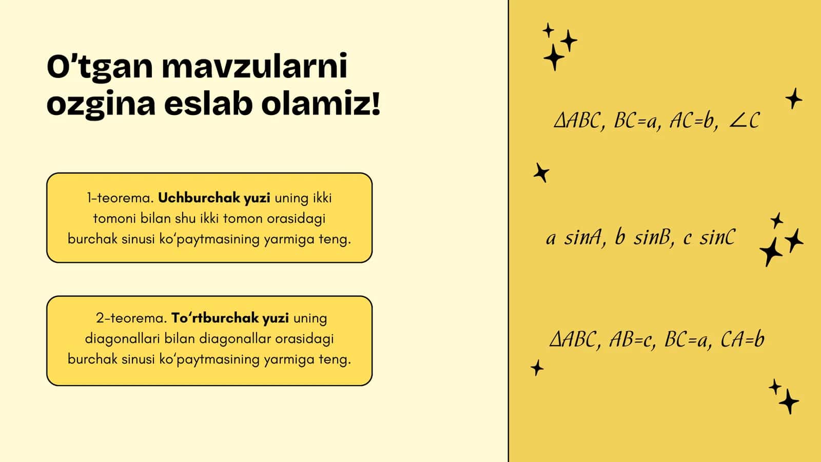 Prezentatsiya. Uchburchaklar mavzusi. 2