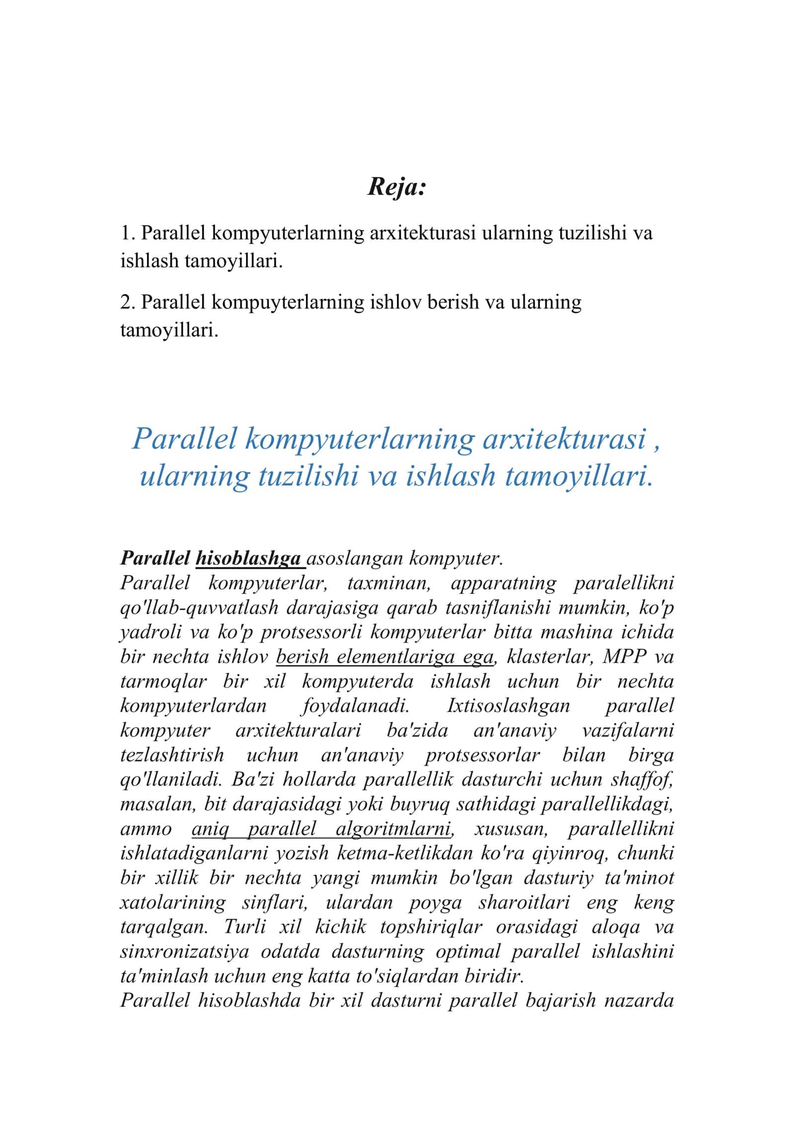 Parallel kompyuterlarning arxitekturasi 2