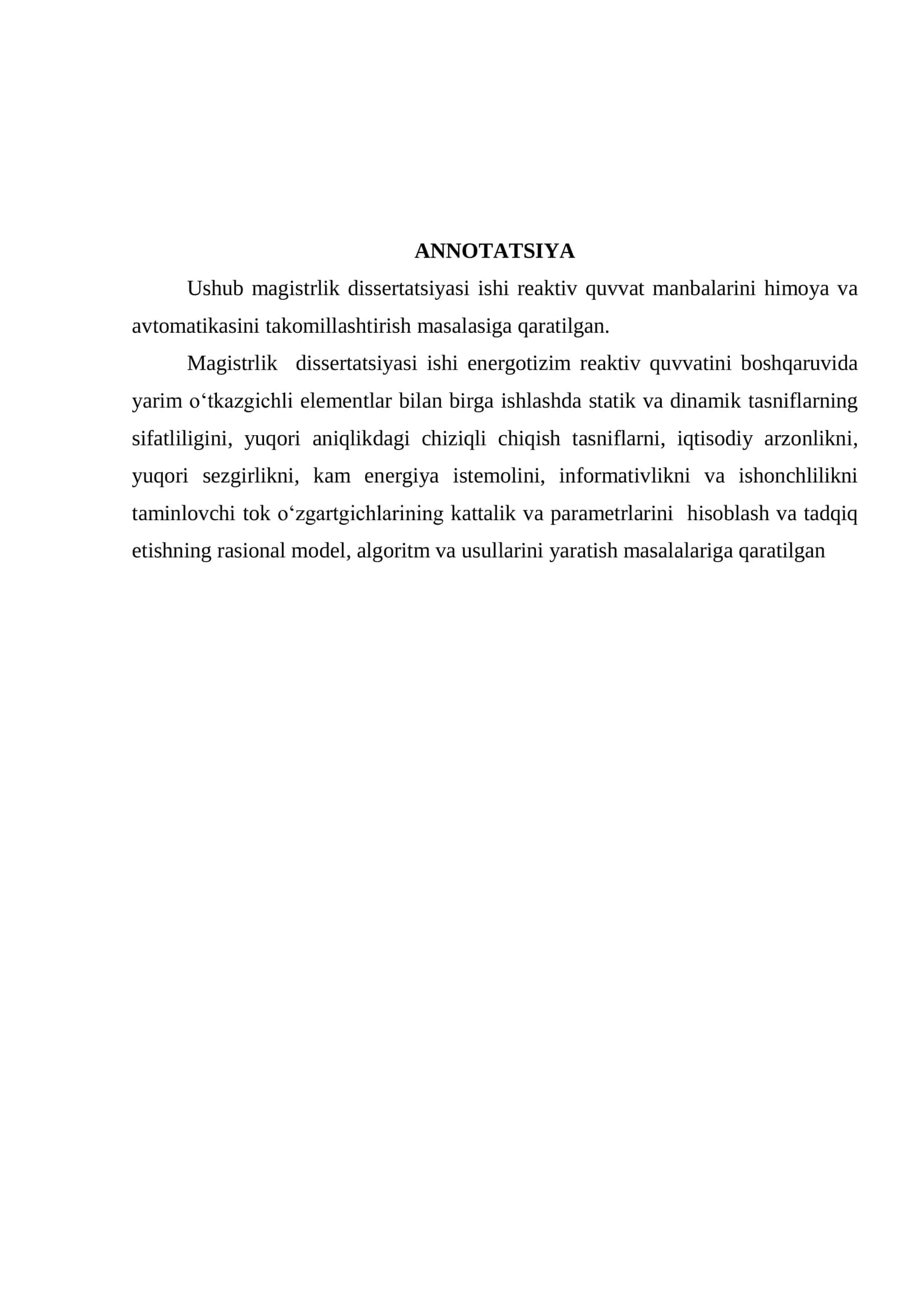 REAKTIV QUVVAT MANBALARINI HIMOYa VA AVTOMATIKASINI TAKOMILLAShTIRISh 2