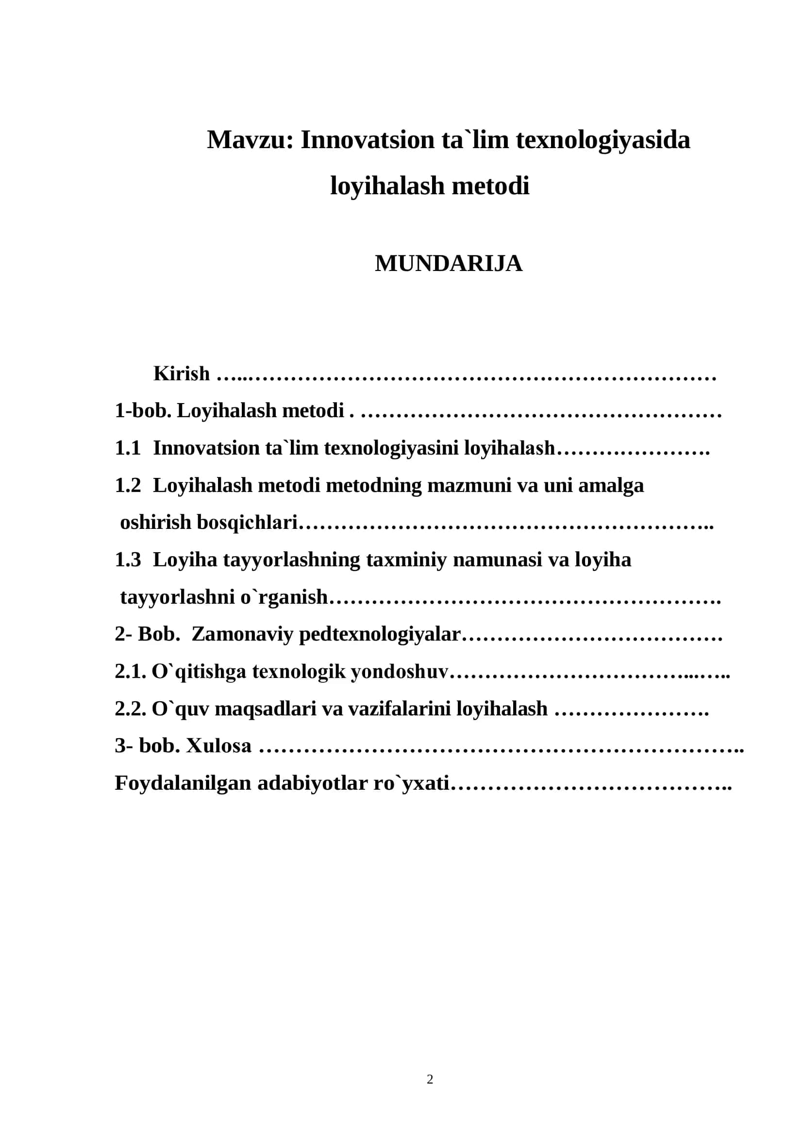 Innovatsion ta`lim texnologiyasida loyihalash metodi 2