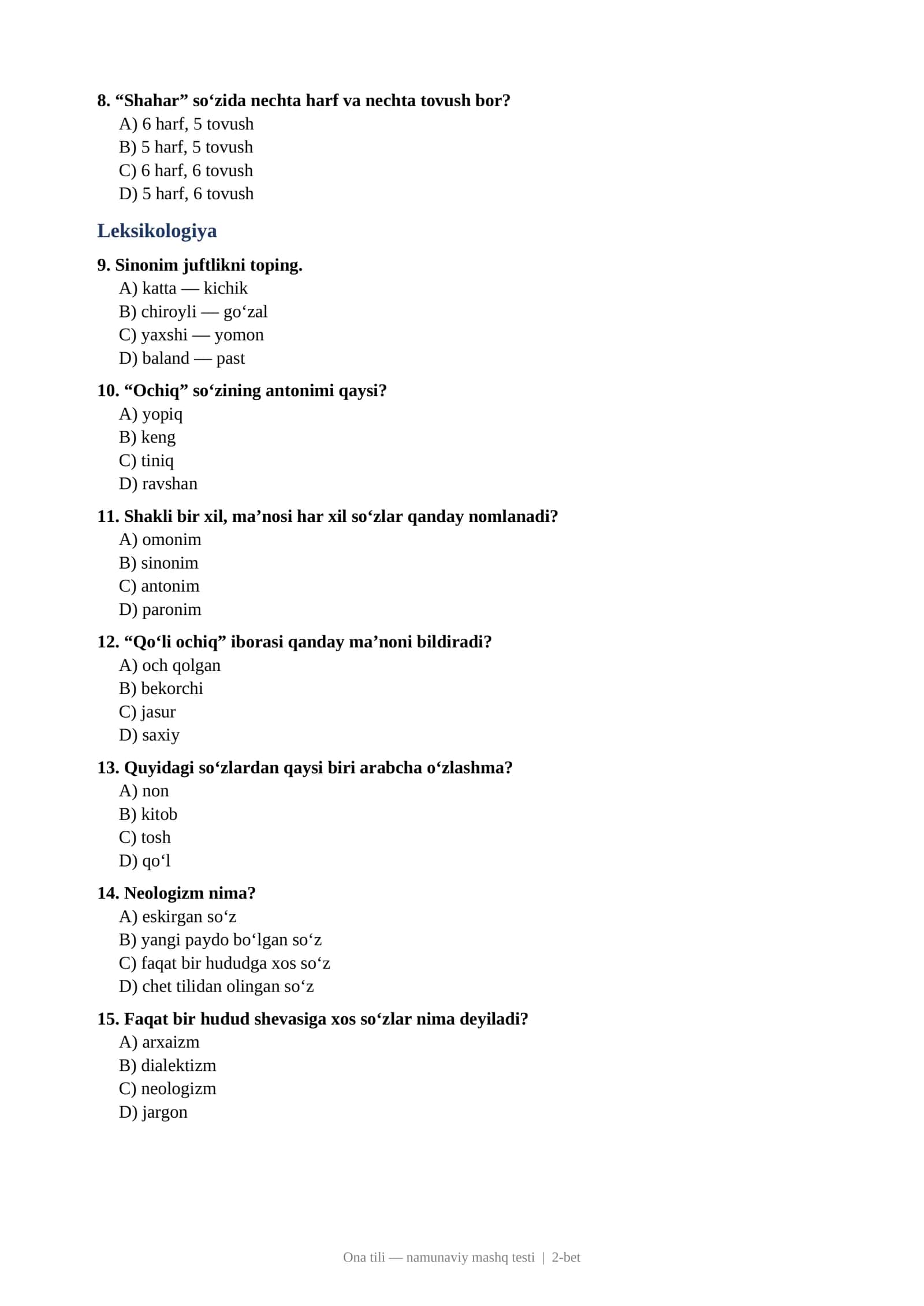 Ona tili test 2